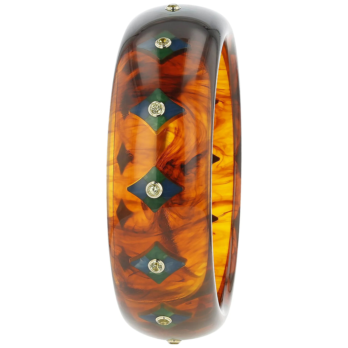 Natalia Bangle | Bakelite with inlay and stones. 