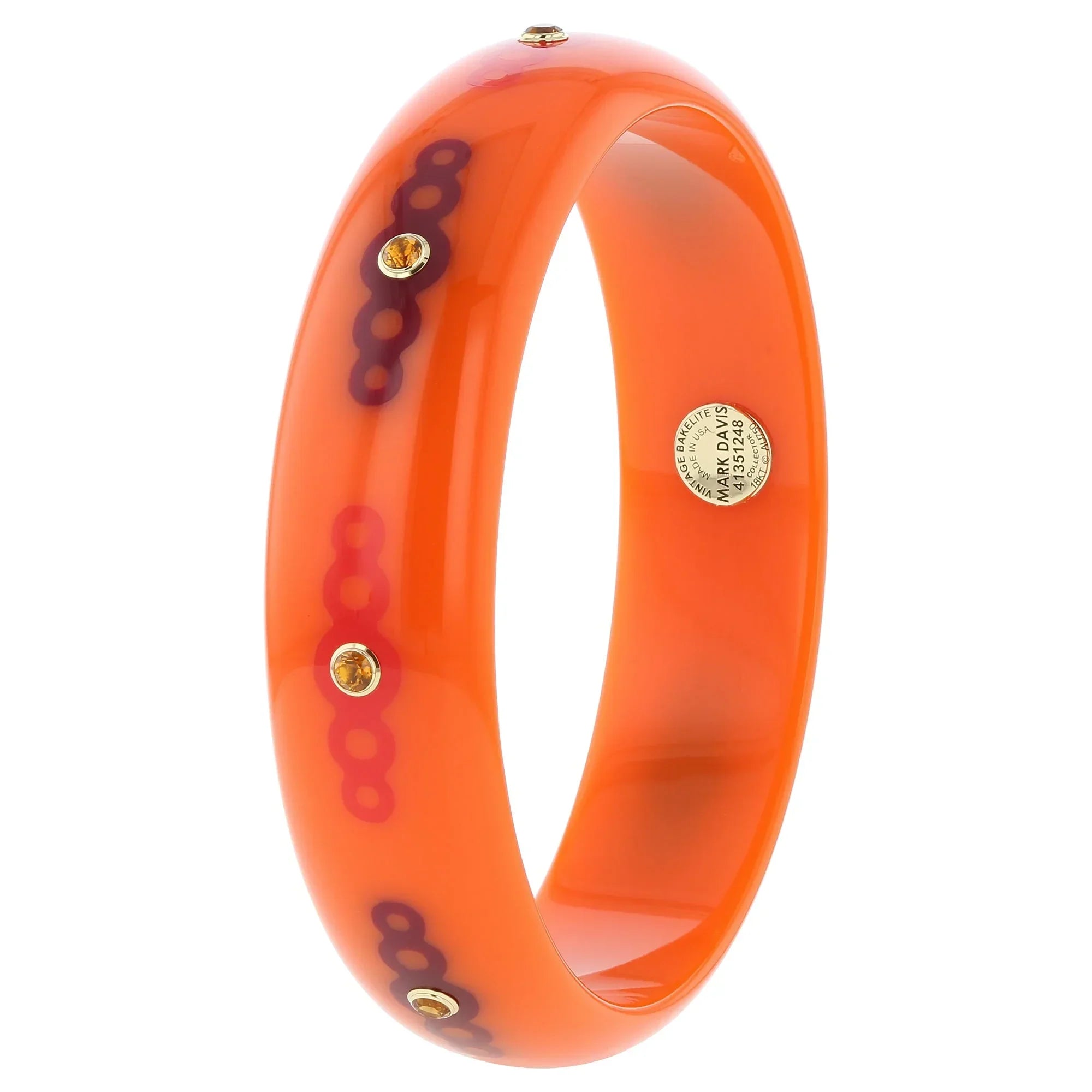 Norma Bangle | Orange Bakelite With Inlay And Stones.