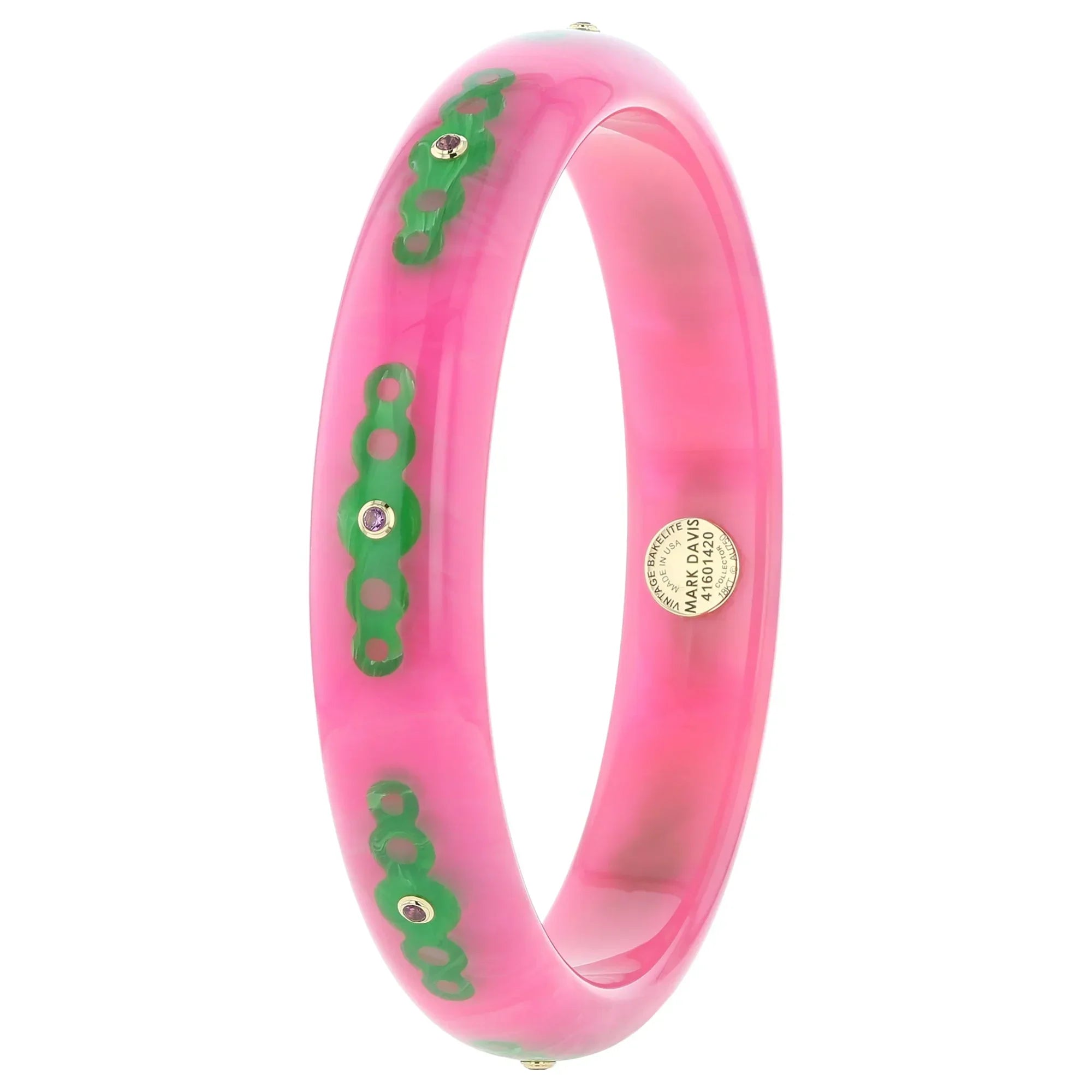 Norma Bangle | Vibrant pink bakelite With Inlay And Stones.