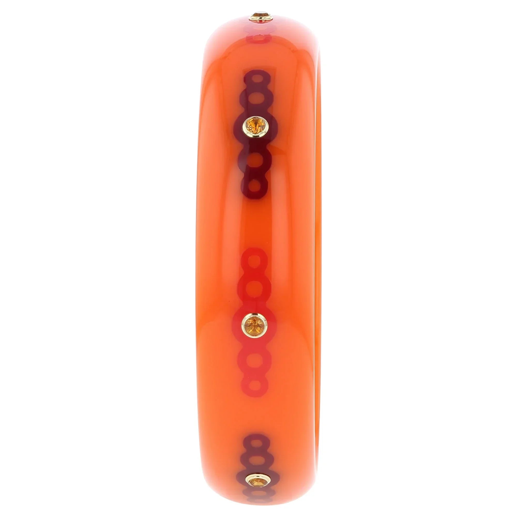 Norma Bangle | Orange Bakelite With Inlay And Stones.