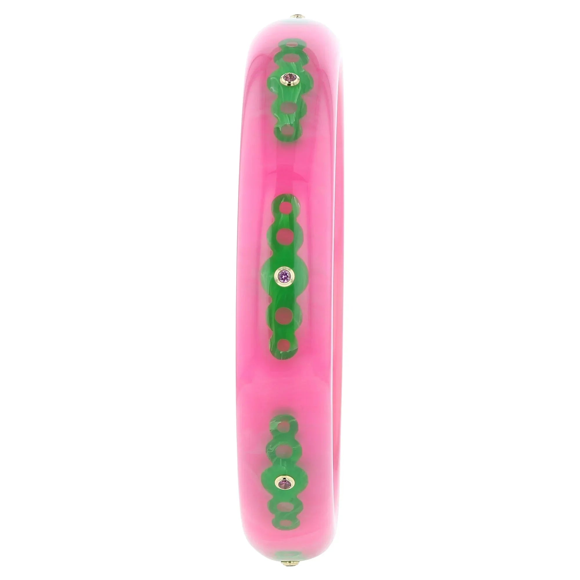 Norma Bangle | Vibrant pink bakelite With Inlay And Stones.