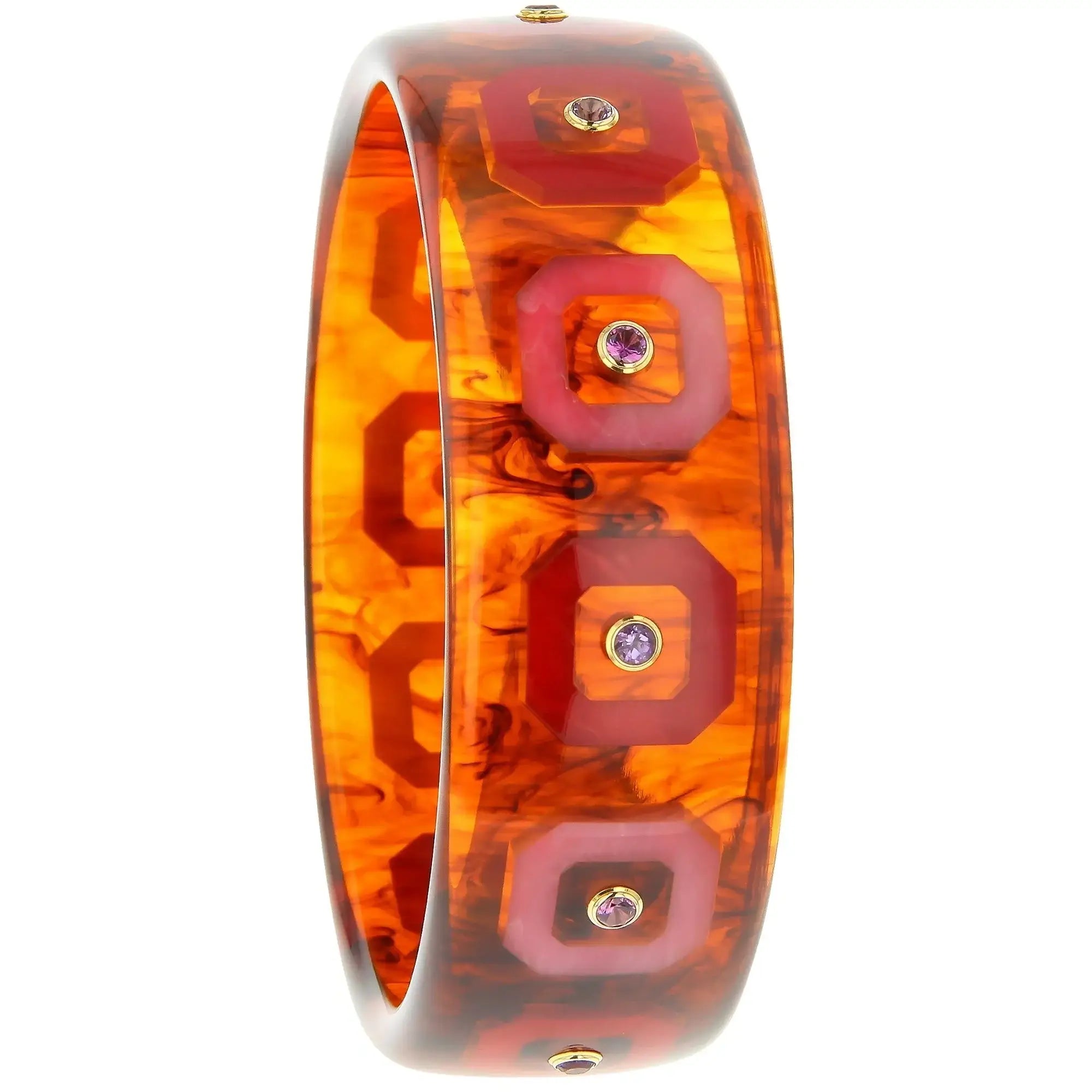 Octavia Bangle | Bakelite bangle with inlaid cut-corner squares and stones.