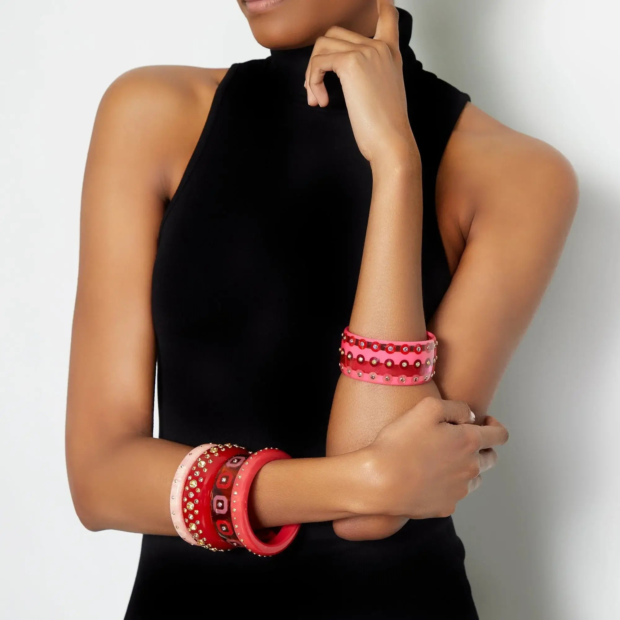 Octavia Bangle | Bakelite bangle with inlaid cut-corner squares and stones.