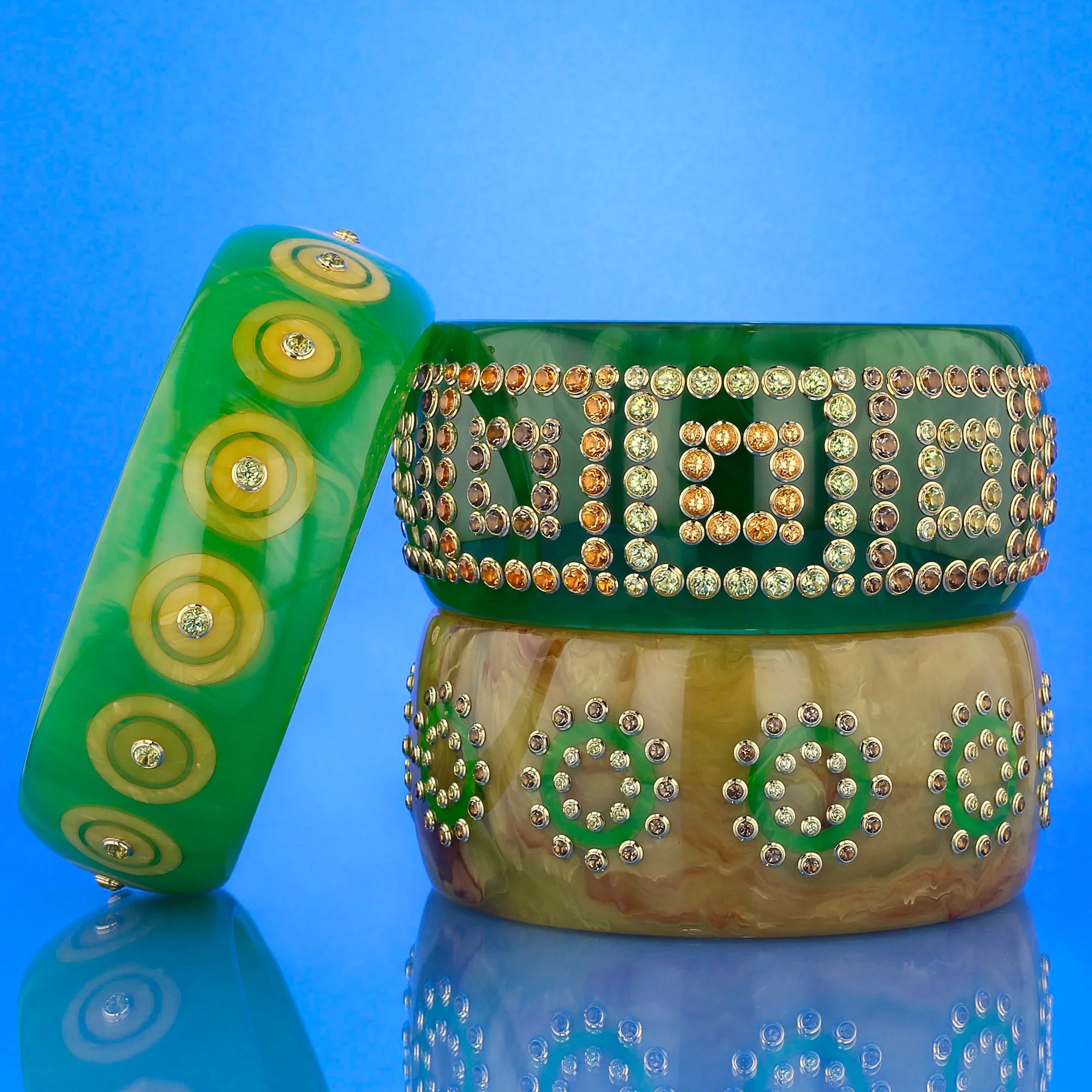 Olga Bangle | Seasonless bakelite bangle with inlay and stones.