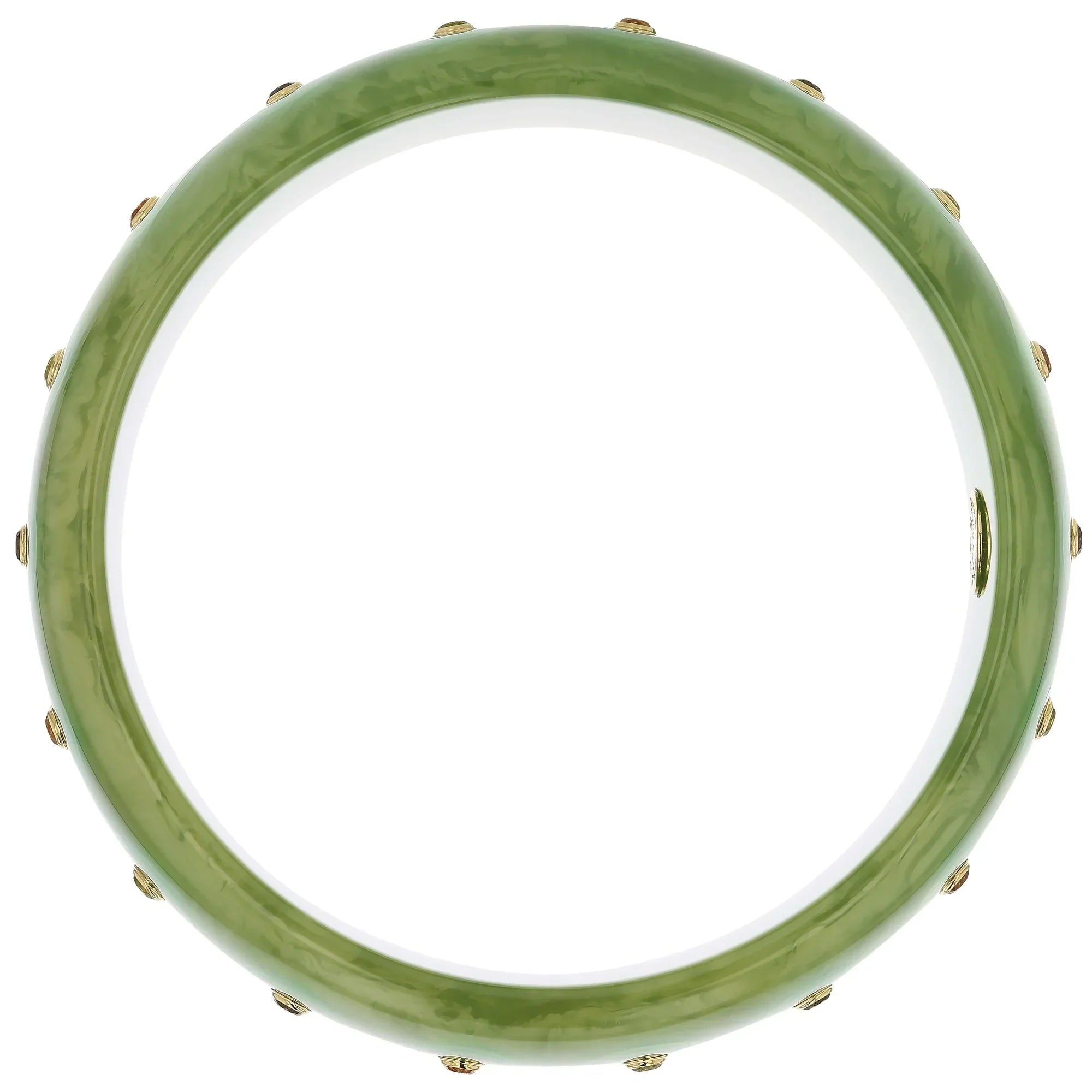 Olive Bangle | Moss green bakelite bangle with inlay and stones.