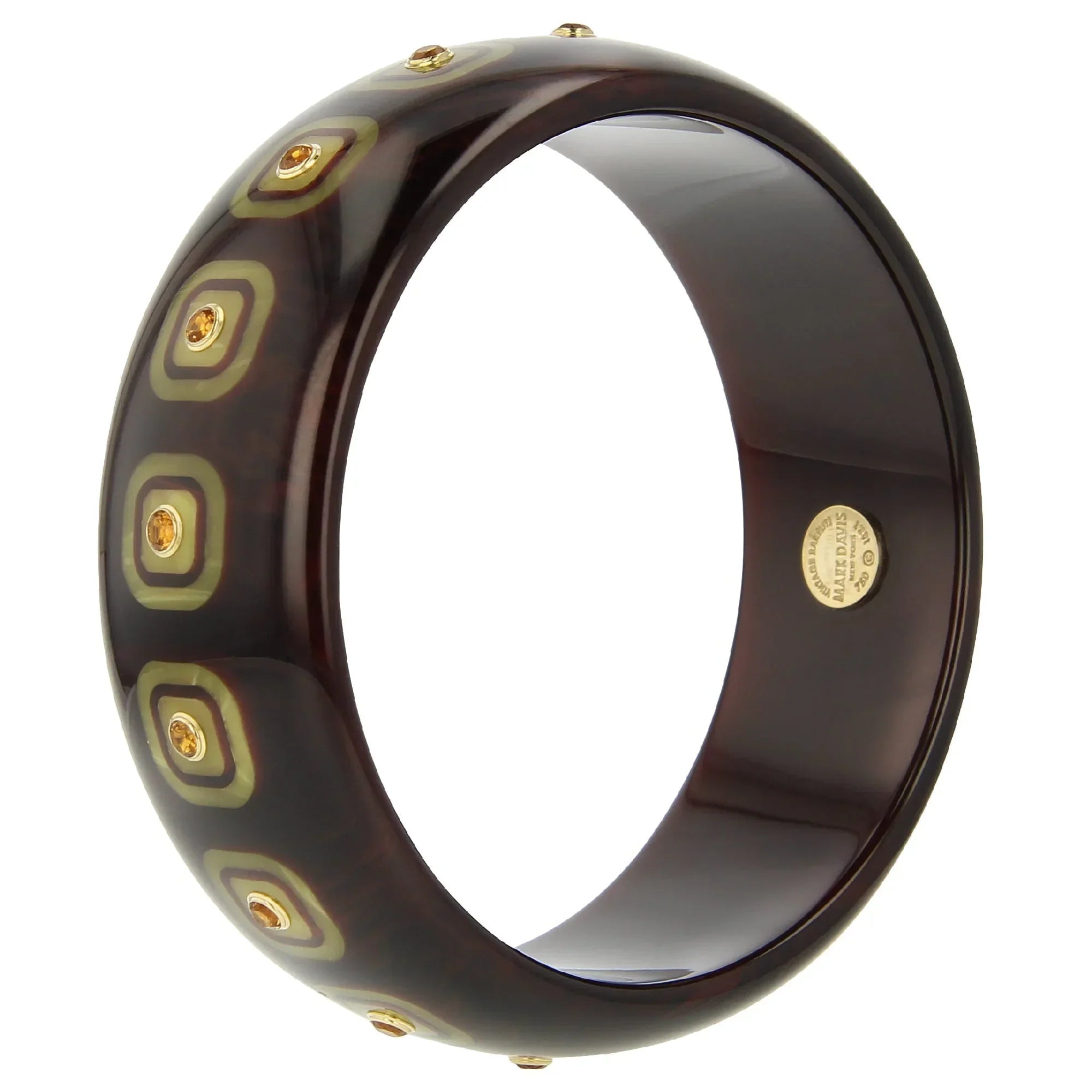 Olivia Bangle | Chocolate brown bakelite bangle with inlay and stones.