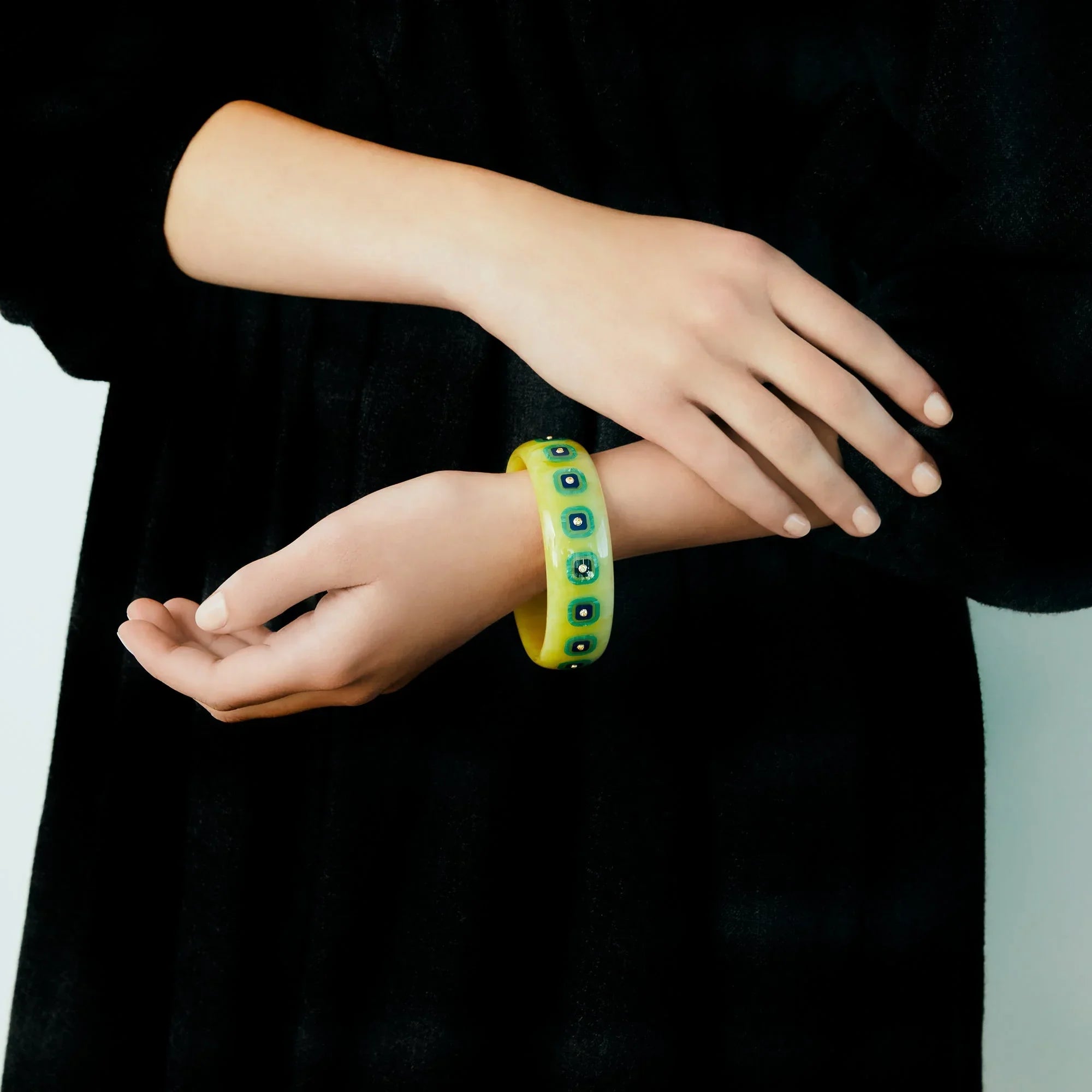 Olivia Bangle | Vibrant bakelite with inlay and stones.