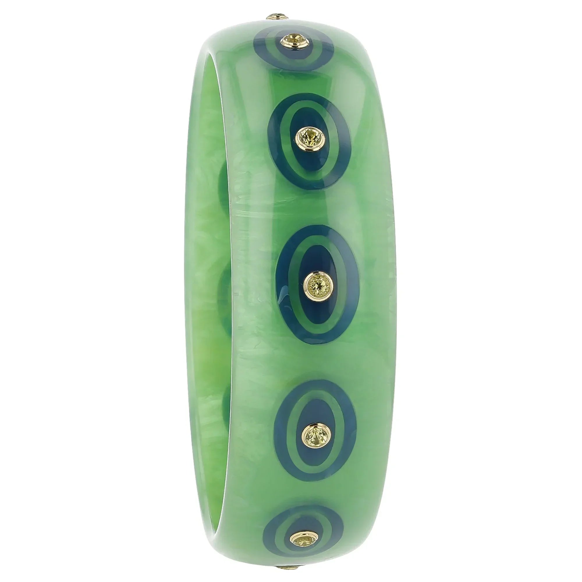 Omari Bangle | Soft green bakelite bangle with inlay and stones.