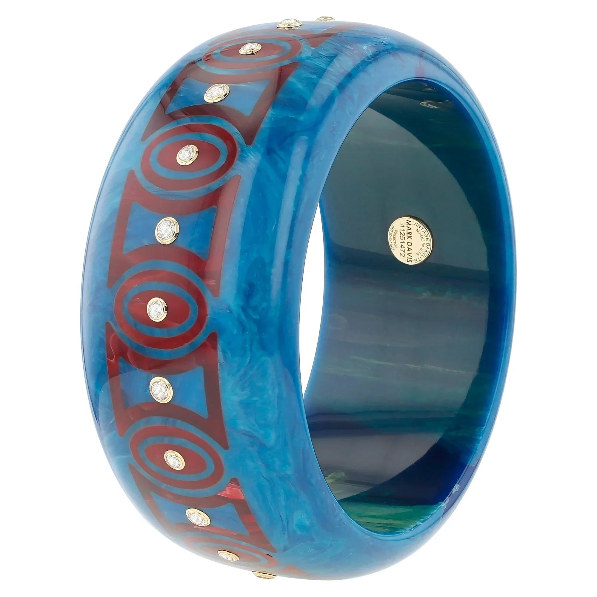 Ophelia Kara Bangle | Rich blue bakelite with inlay and stones.