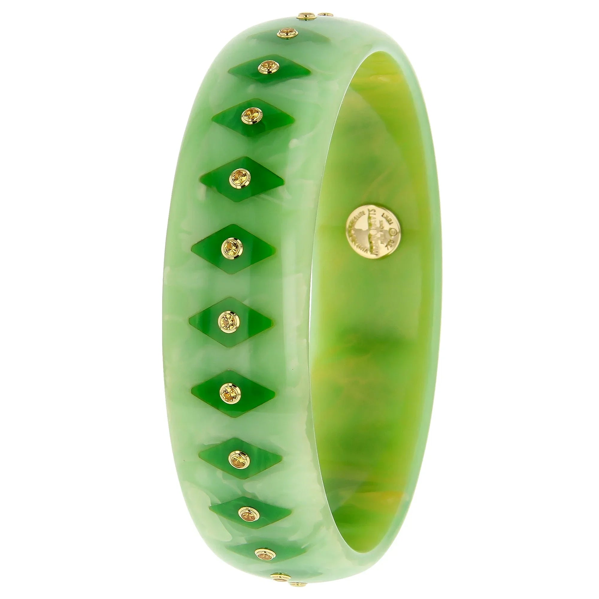Penelope Bangle | Bakelite with inlay and yellow sapphire stones.