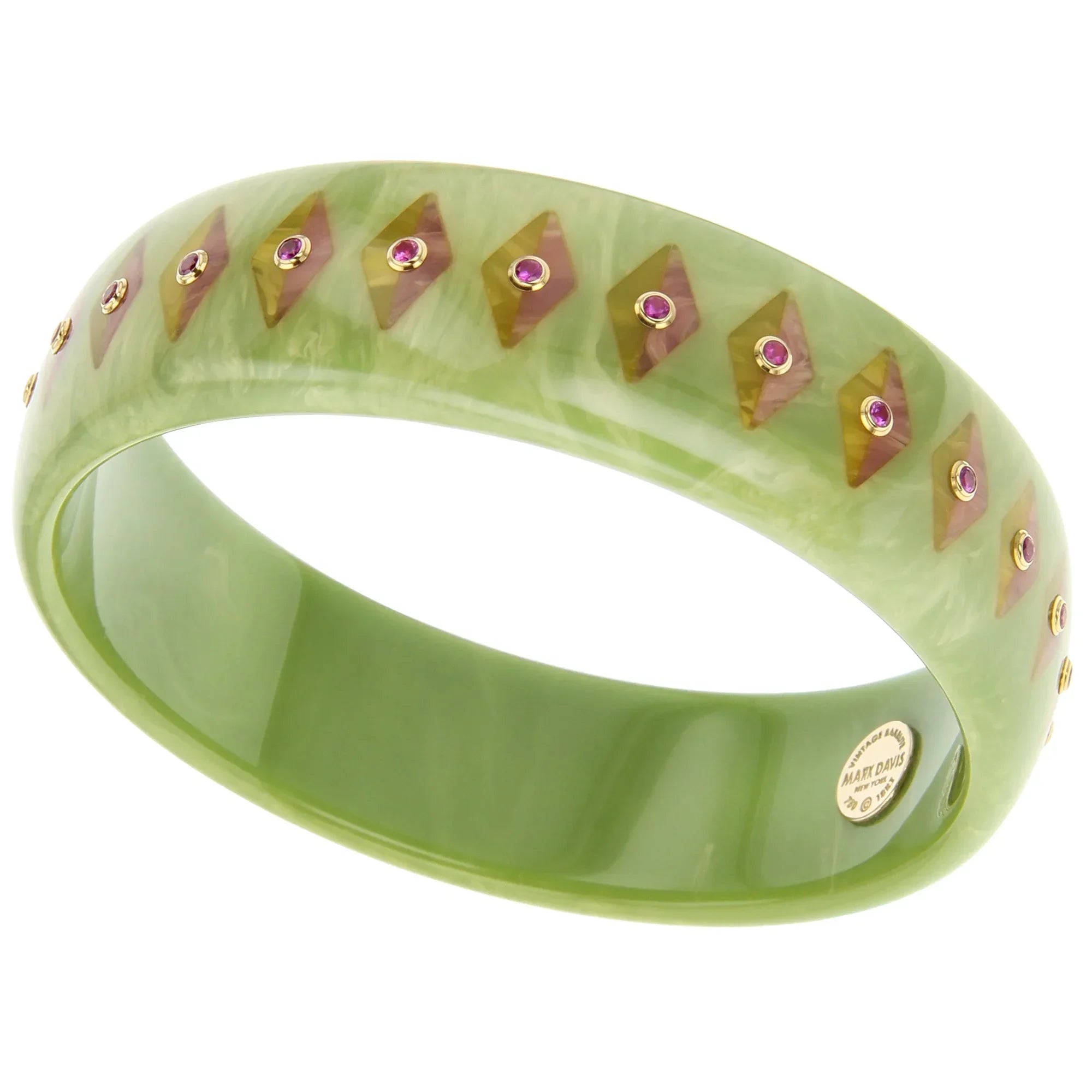 Penelope Bangle | Bakelite bangle with inlay and pink sapphire stones.