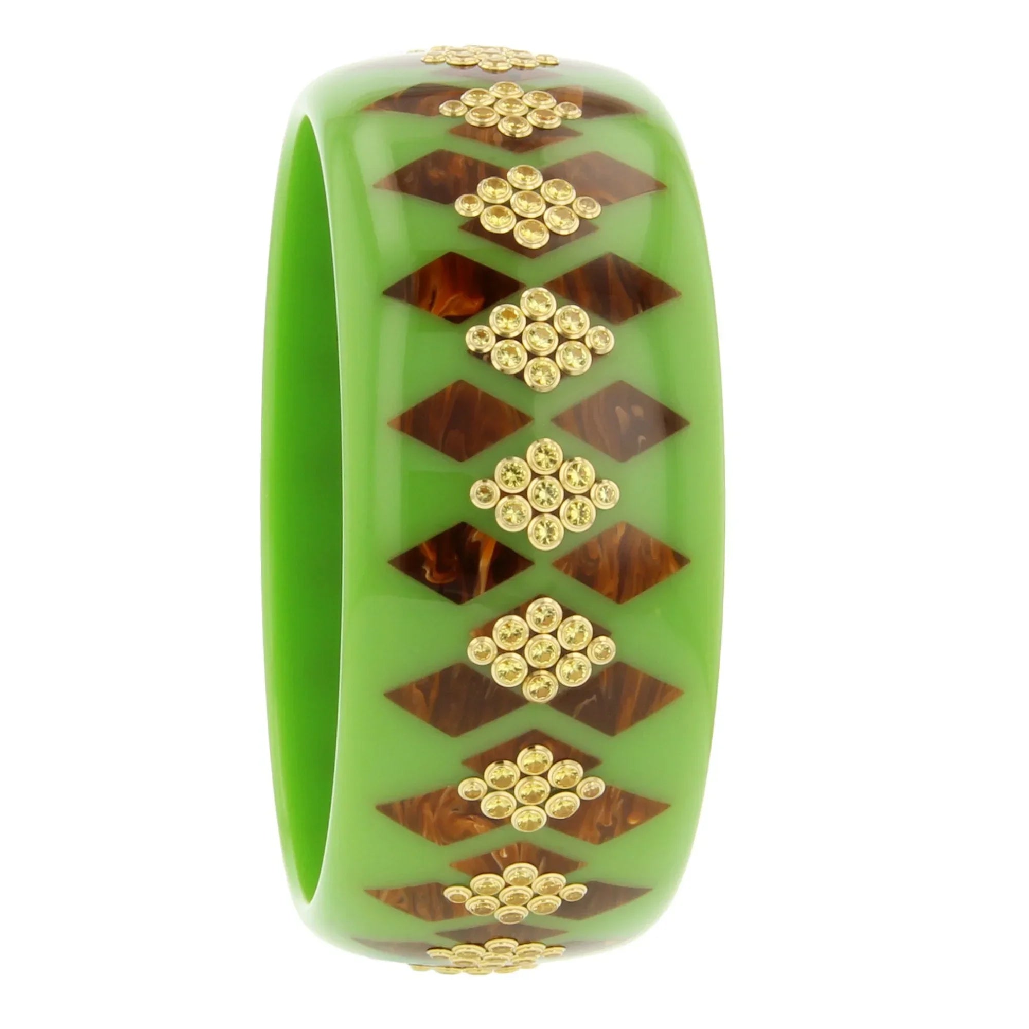 Penelope Faith Bangle | Bakelite bangle with an inlaid harlequin pattern and stones.