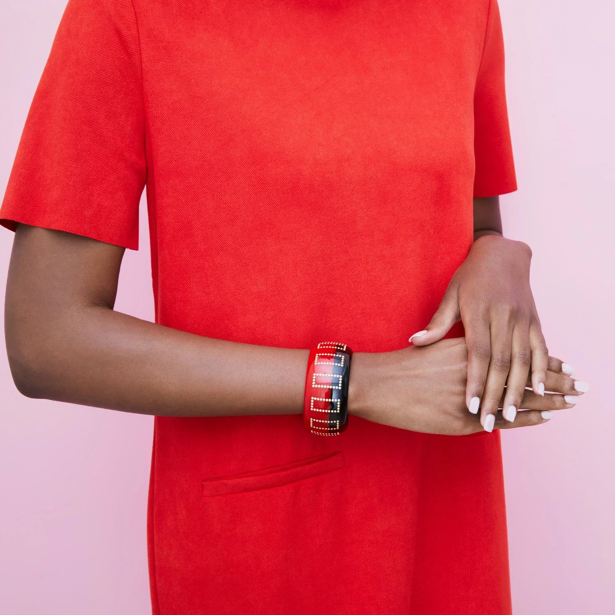 Phaedra Bangle | Bi-color bakelite with inlay and stones.