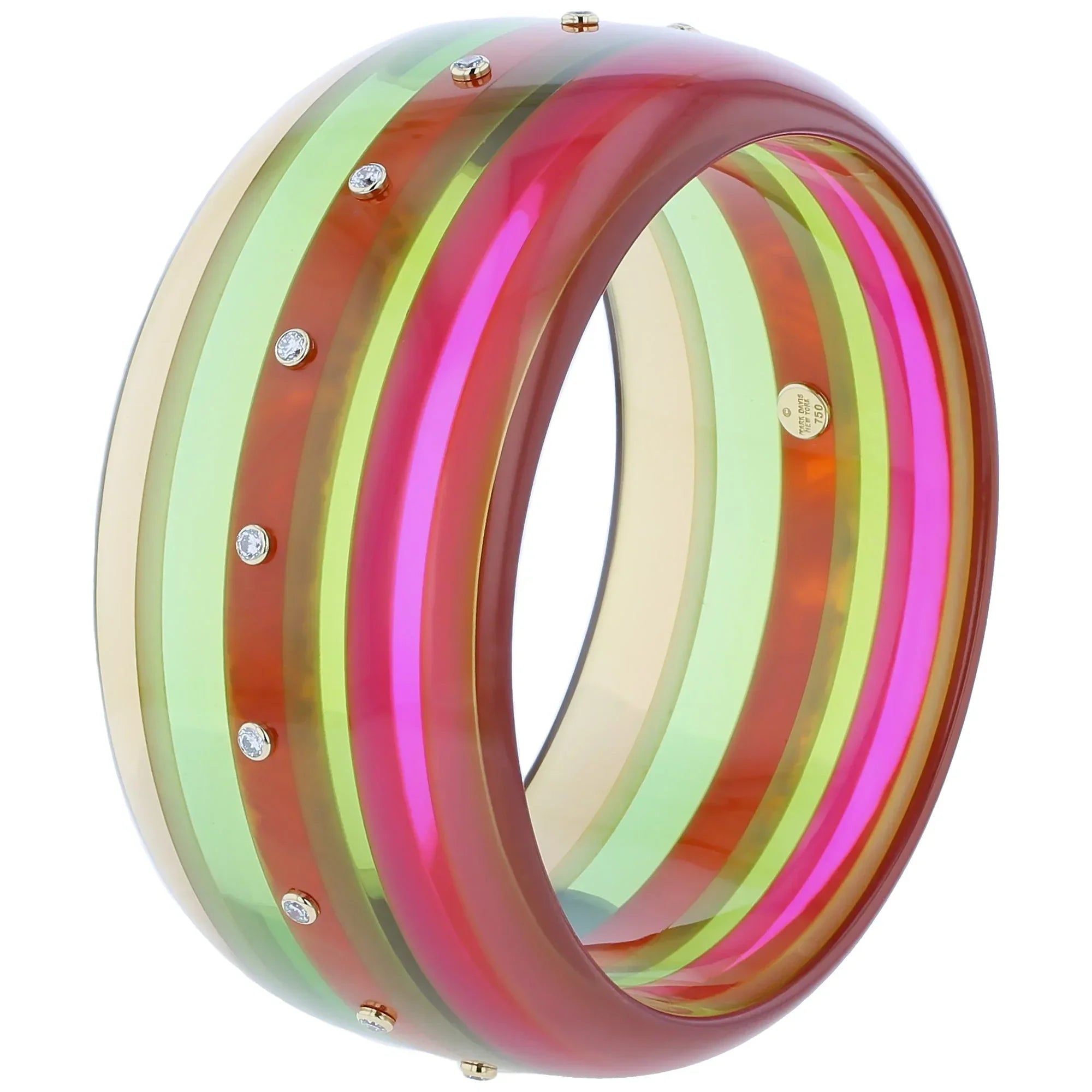 Phoebe Bangle | Bakelite with a spectrum of colors and stones.