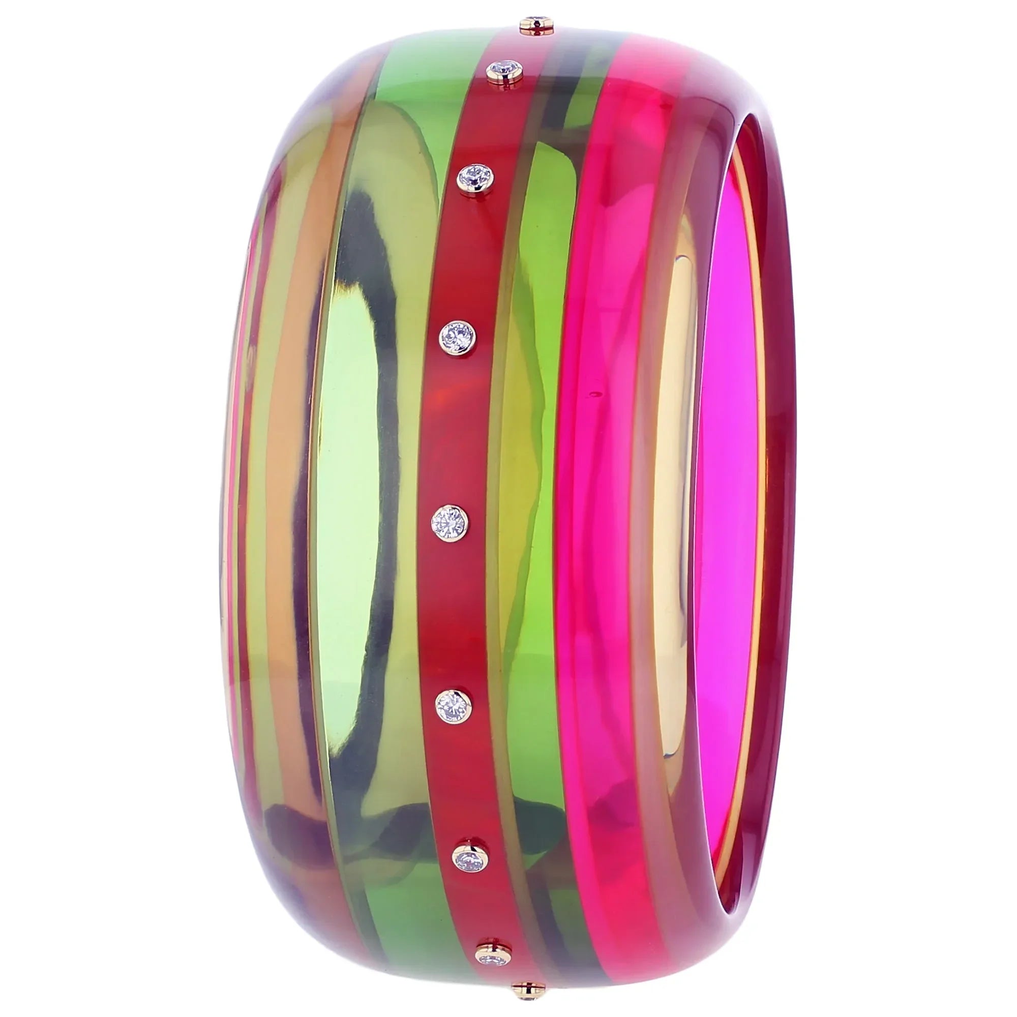 Phoebe Bangle | Bakelite with a spectrum of colors and stones.