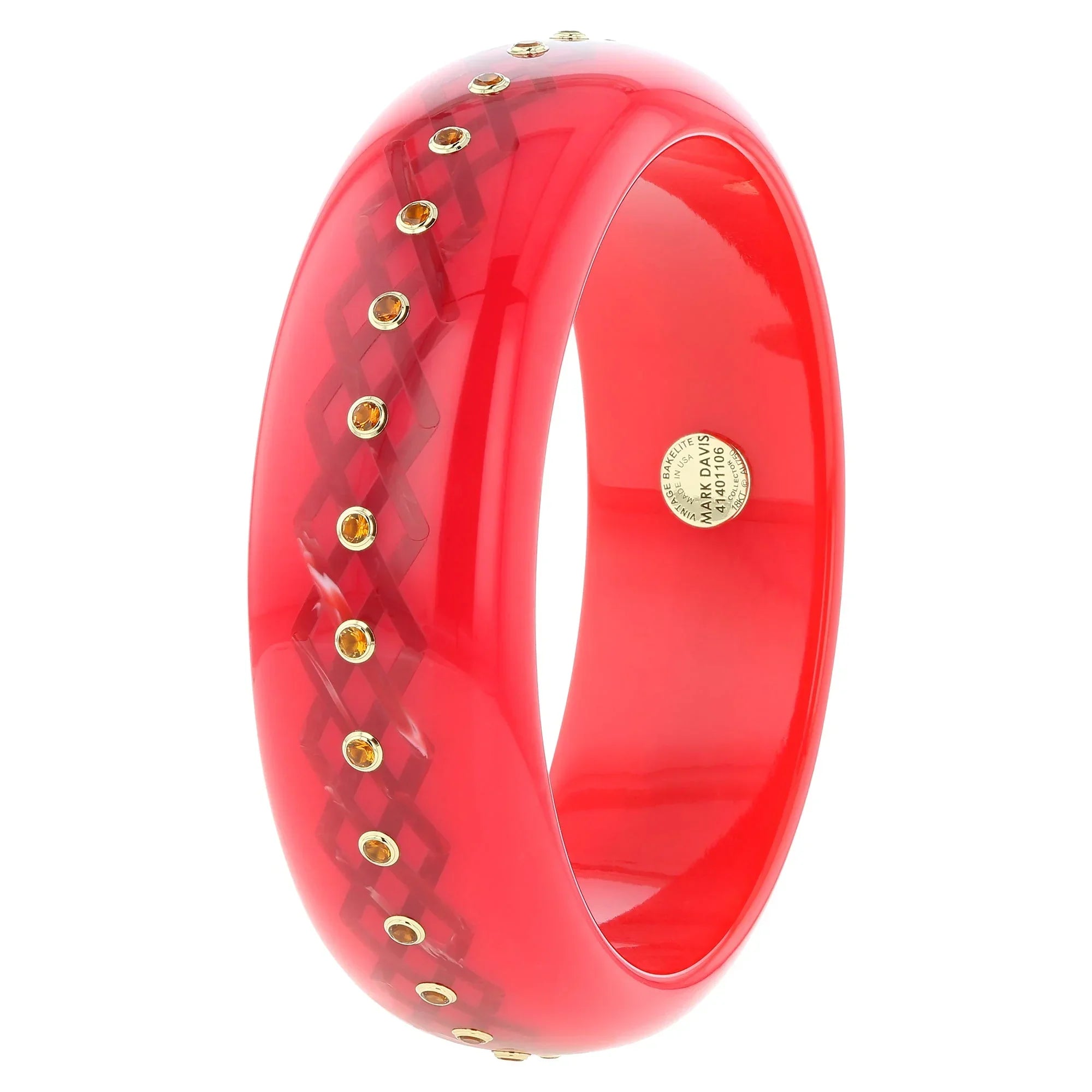 Presley Bangle | Bakelite with overlapping diamond pattern inlay and stones.