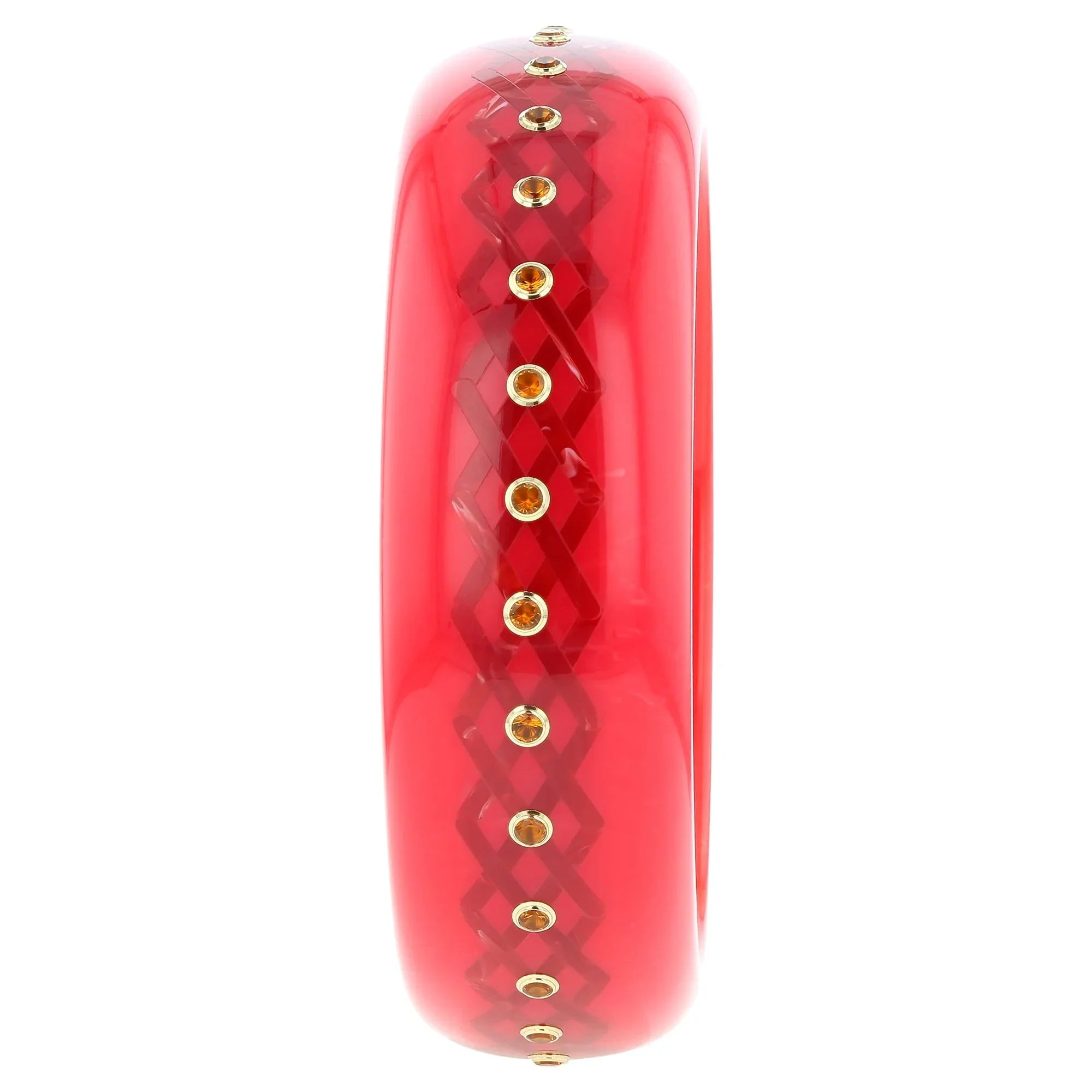 Presley Bangle | Bakelite with overlapping diamond pattern inlay and stones.