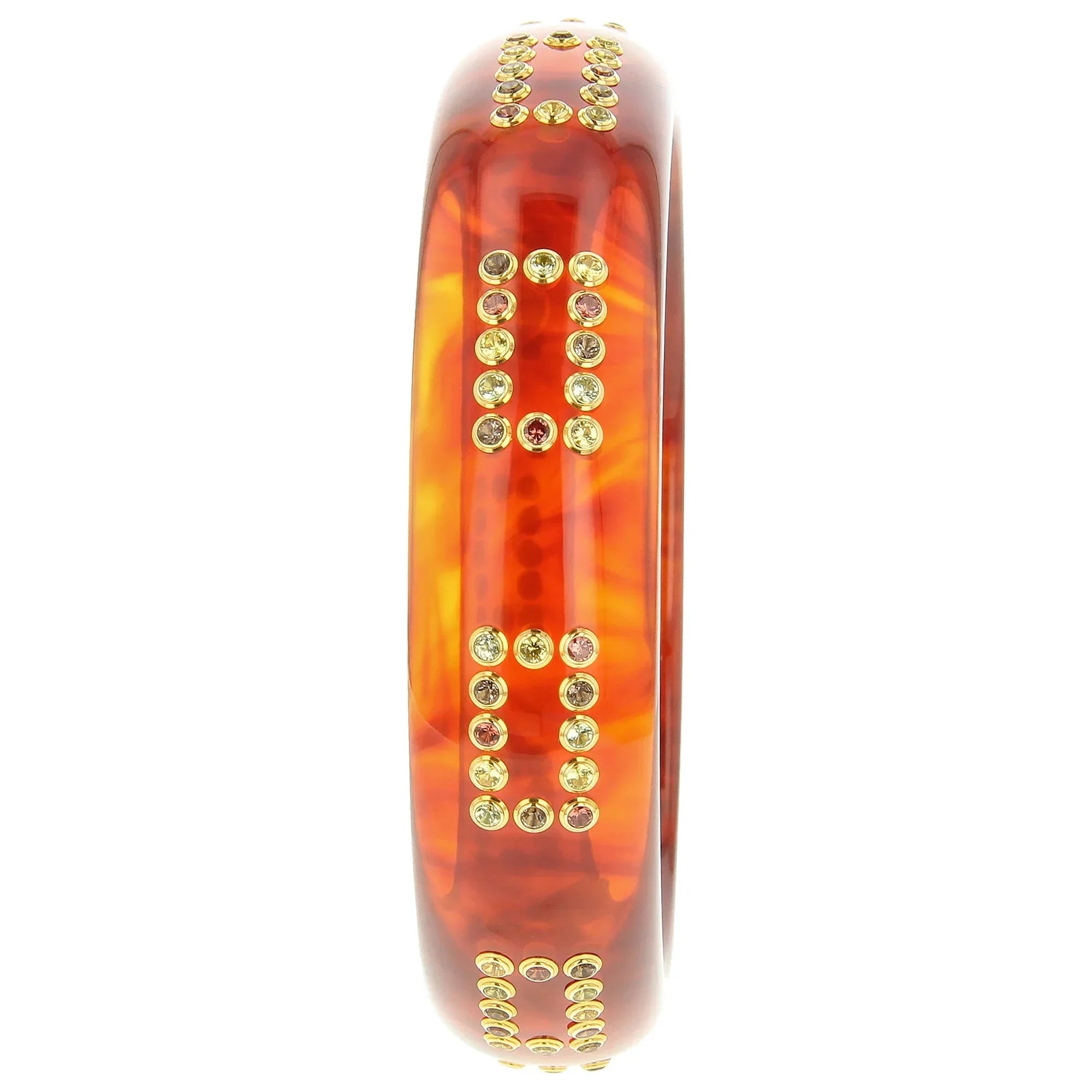 Remi Bangle | Burnt orange bakelite with stones.