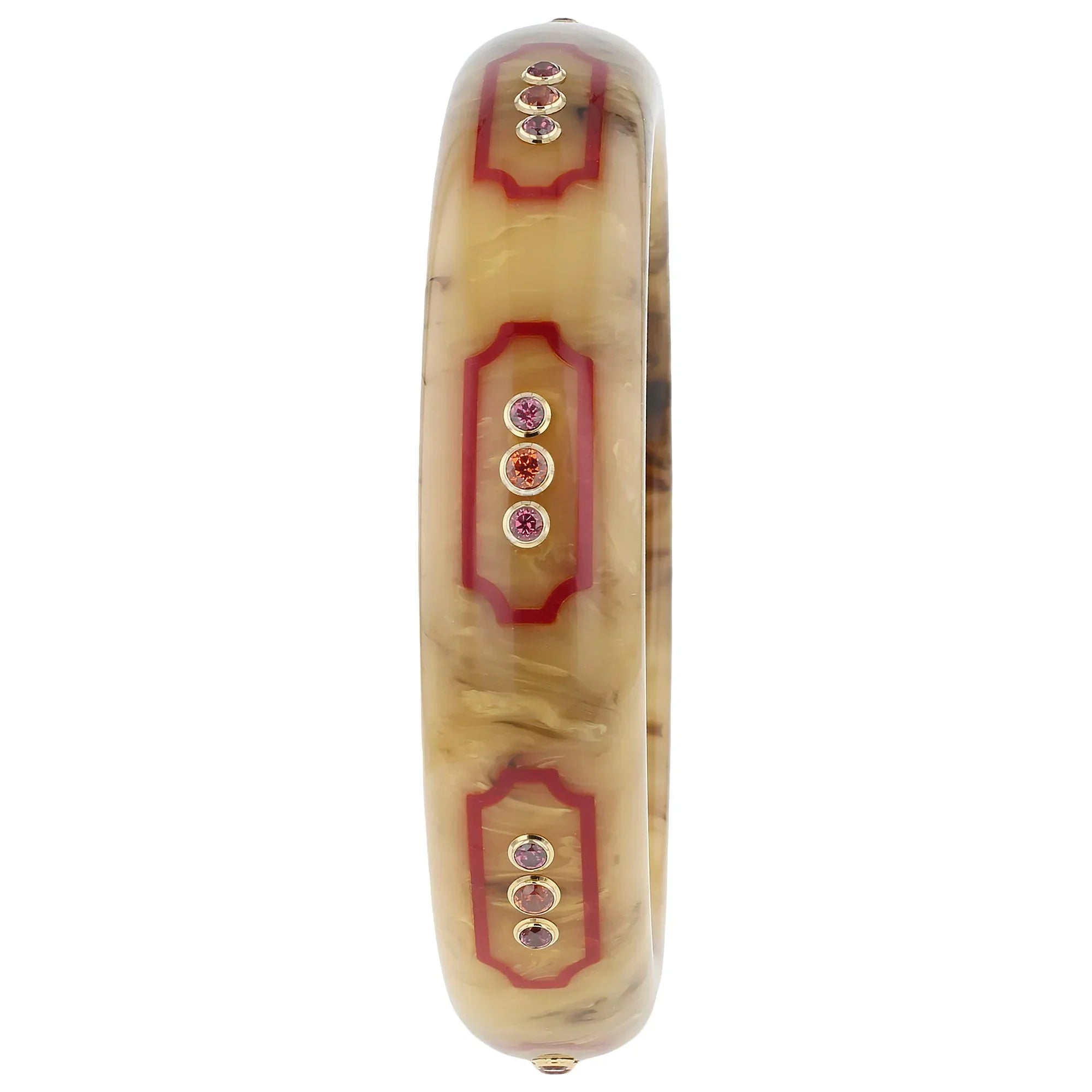 Rowan Bangle | Marbled beige bakelite with inlay and stones.