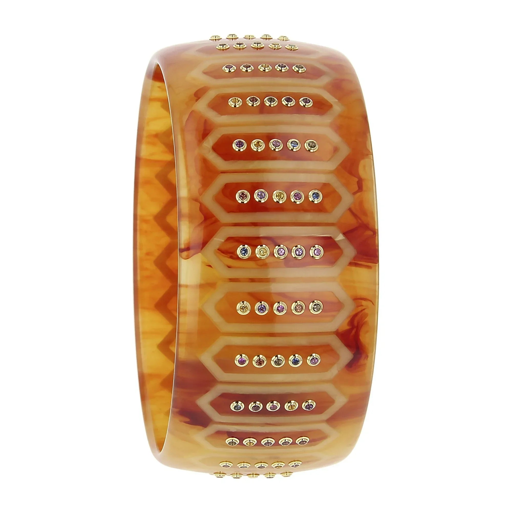 Sabrina Bangle | Bakelite bangle with an inlaid geometric frame pattern and stones.