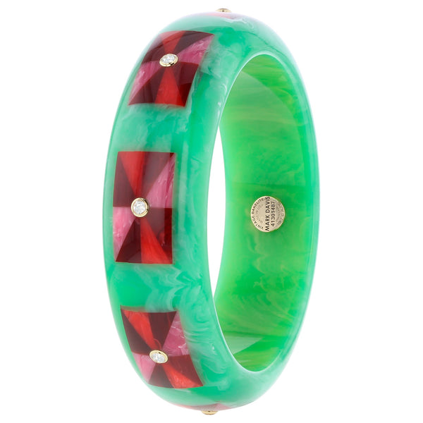 Sawyer Bangle | Sea green bakelite bangle with inlay and stones.