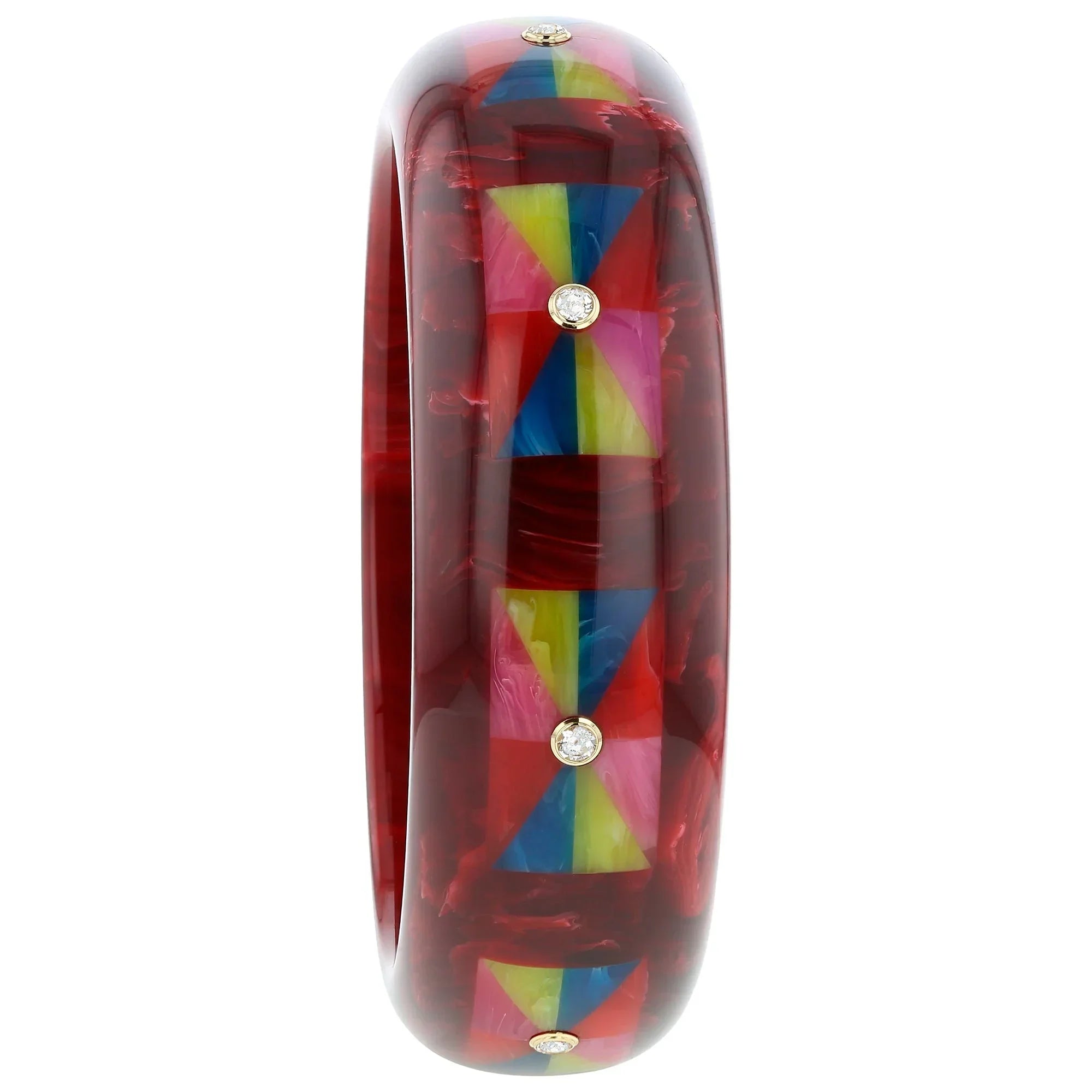 Sawyer Bangle | Burgundy bakelite bangle with inlay and stones.