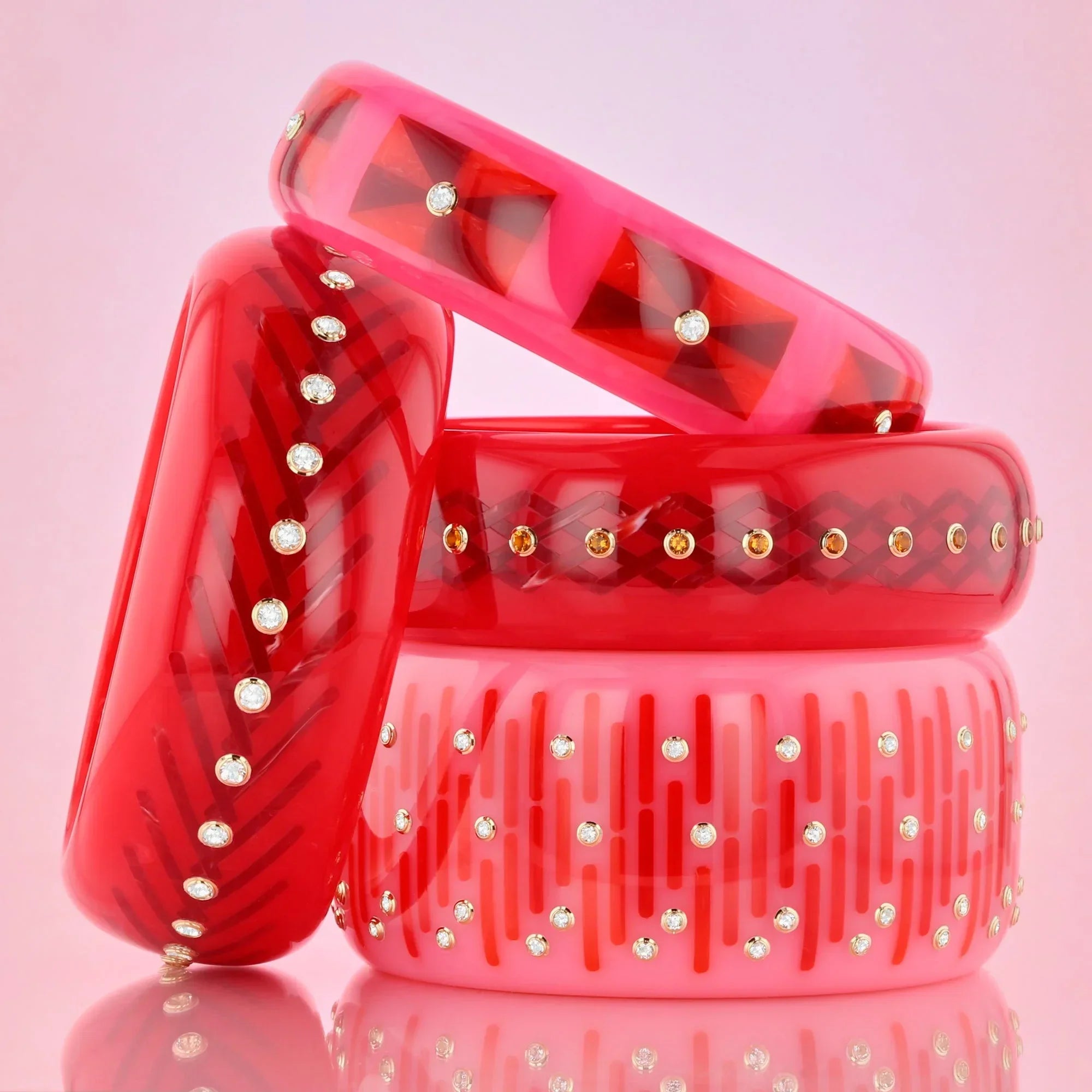 Sawyer Bangle | Bakelite bangle with radial stripe inlay and stones. 