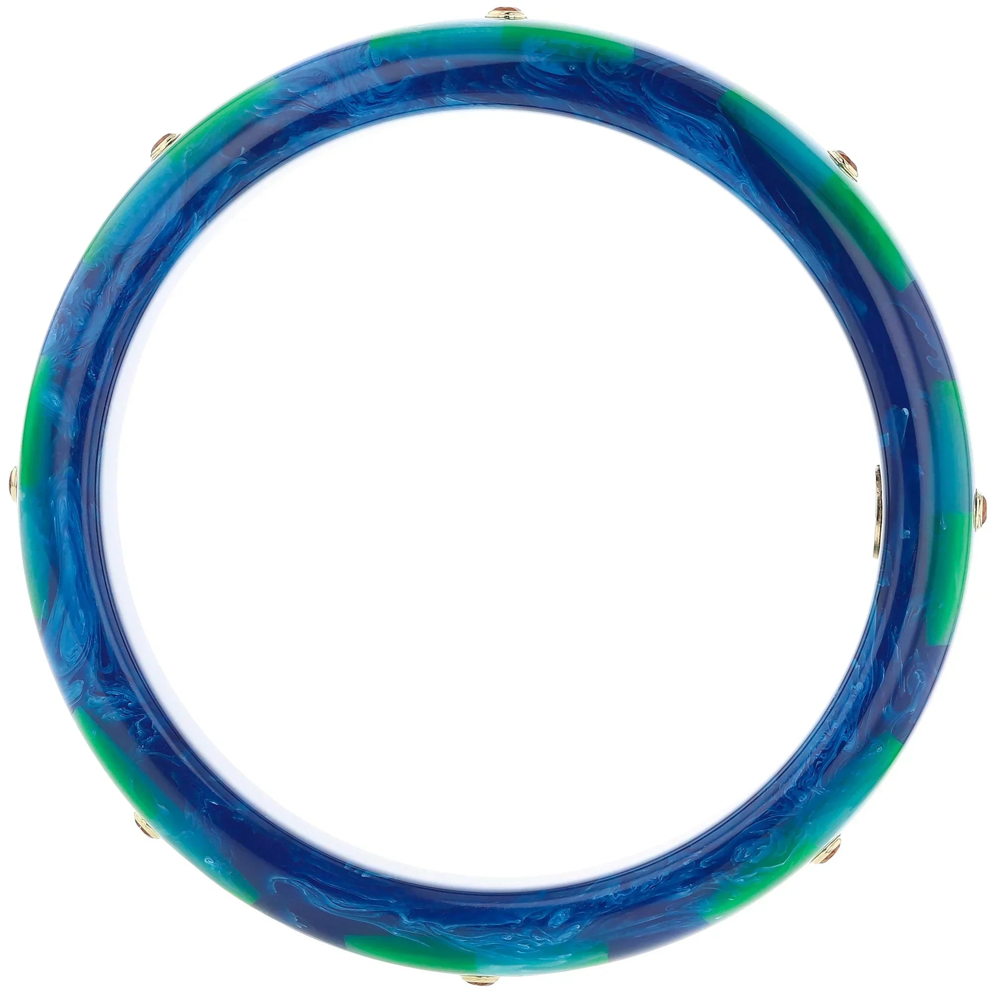 Sawyer Bangle | Marbled blue bakelite bangle with inlay and stones. 