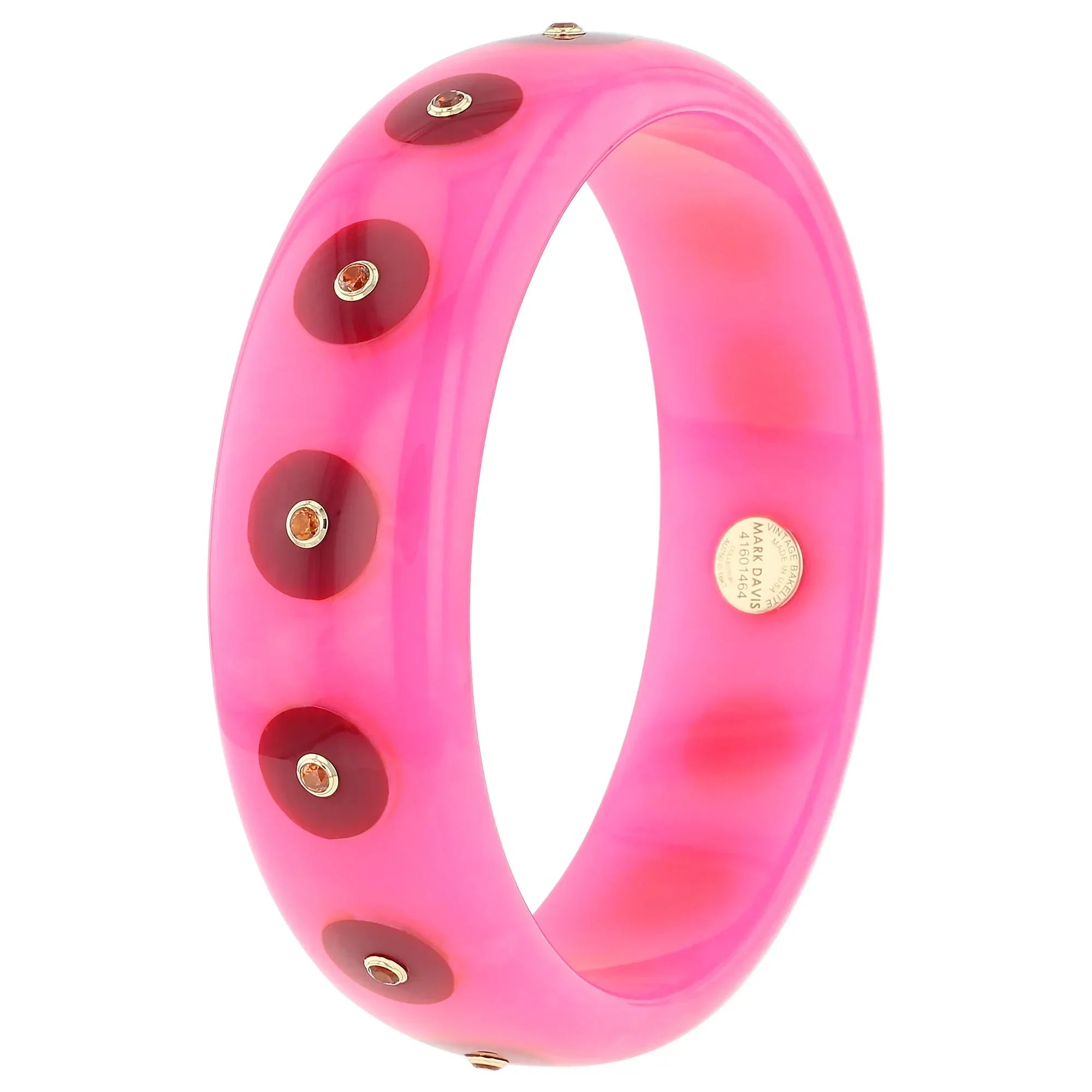 Sophia Bangle | Cerise pink bakelite with inlay and stones.