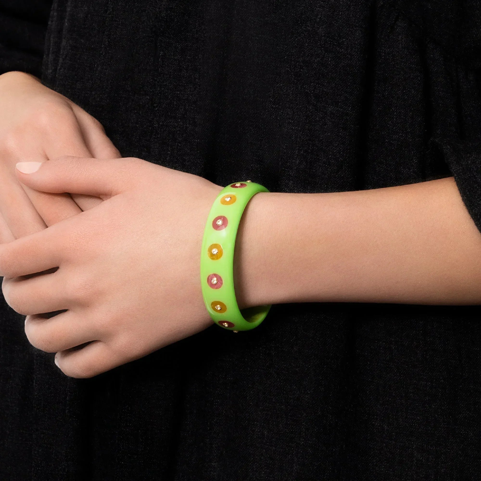 Sophia Bangle | Expressive bakelite bangle with inlay and stones.