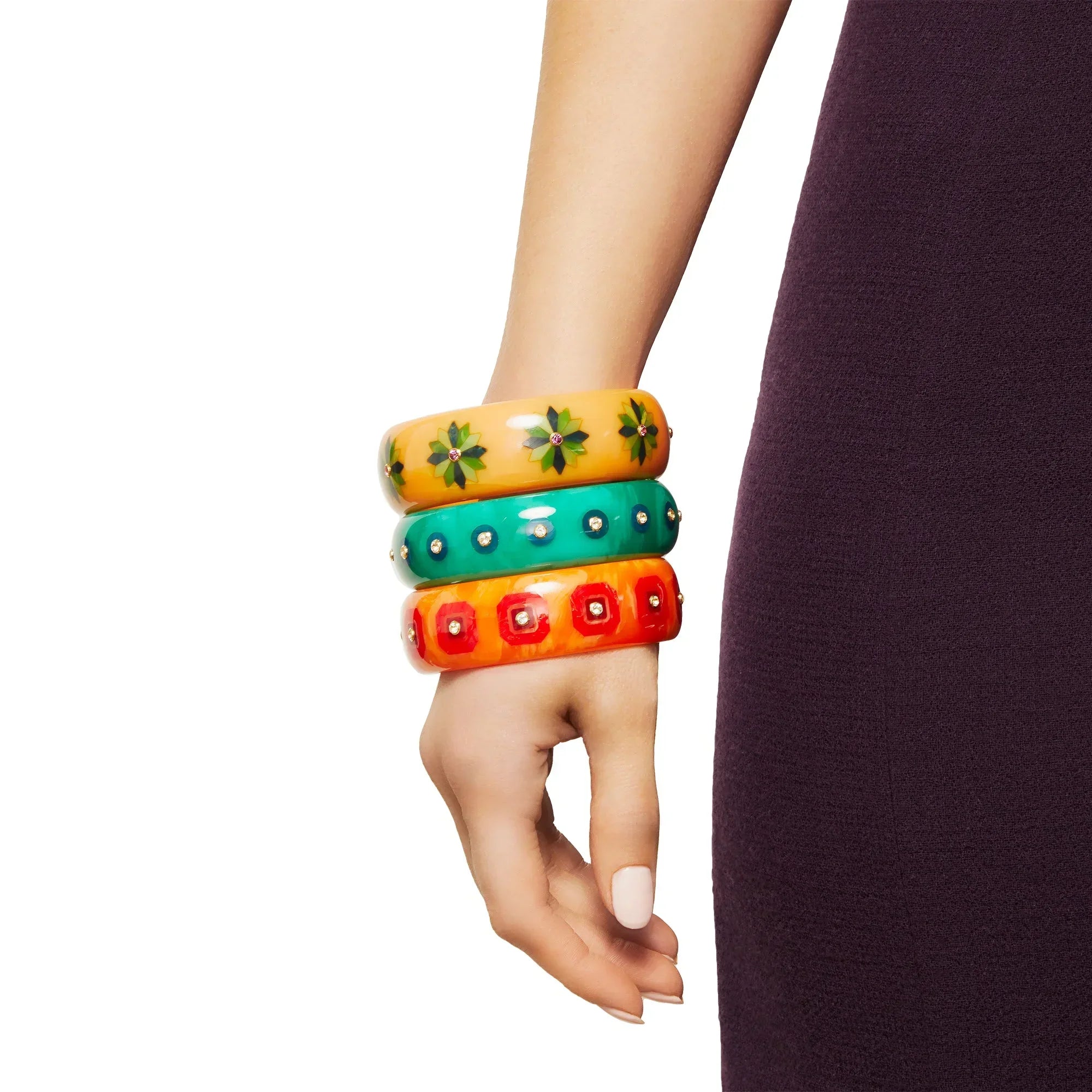 Sophia Bangle | Mint green bakelite bangle with inlay and stones.