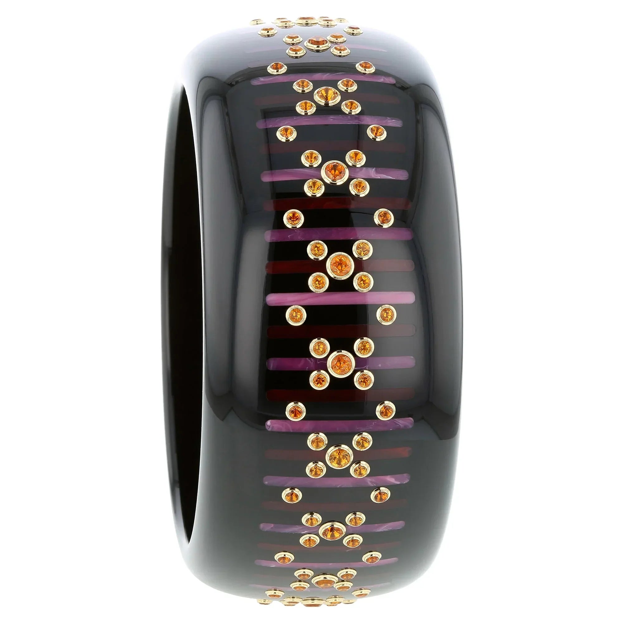 Taylor Bangle | Bakelite bangle with vertical stripes inlay and stones.