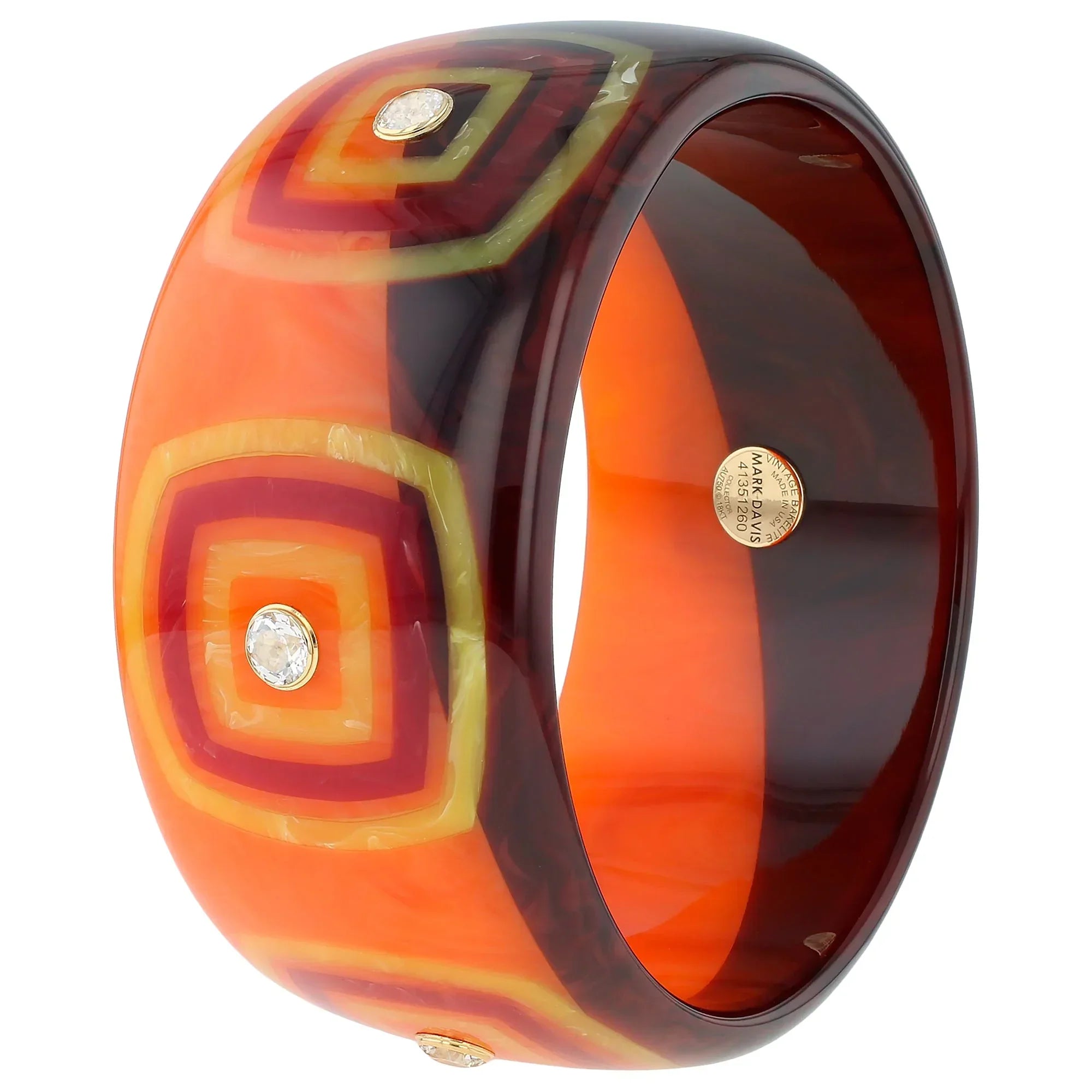 Tierney Bangle | Bakelite with convex square inlay and stones.