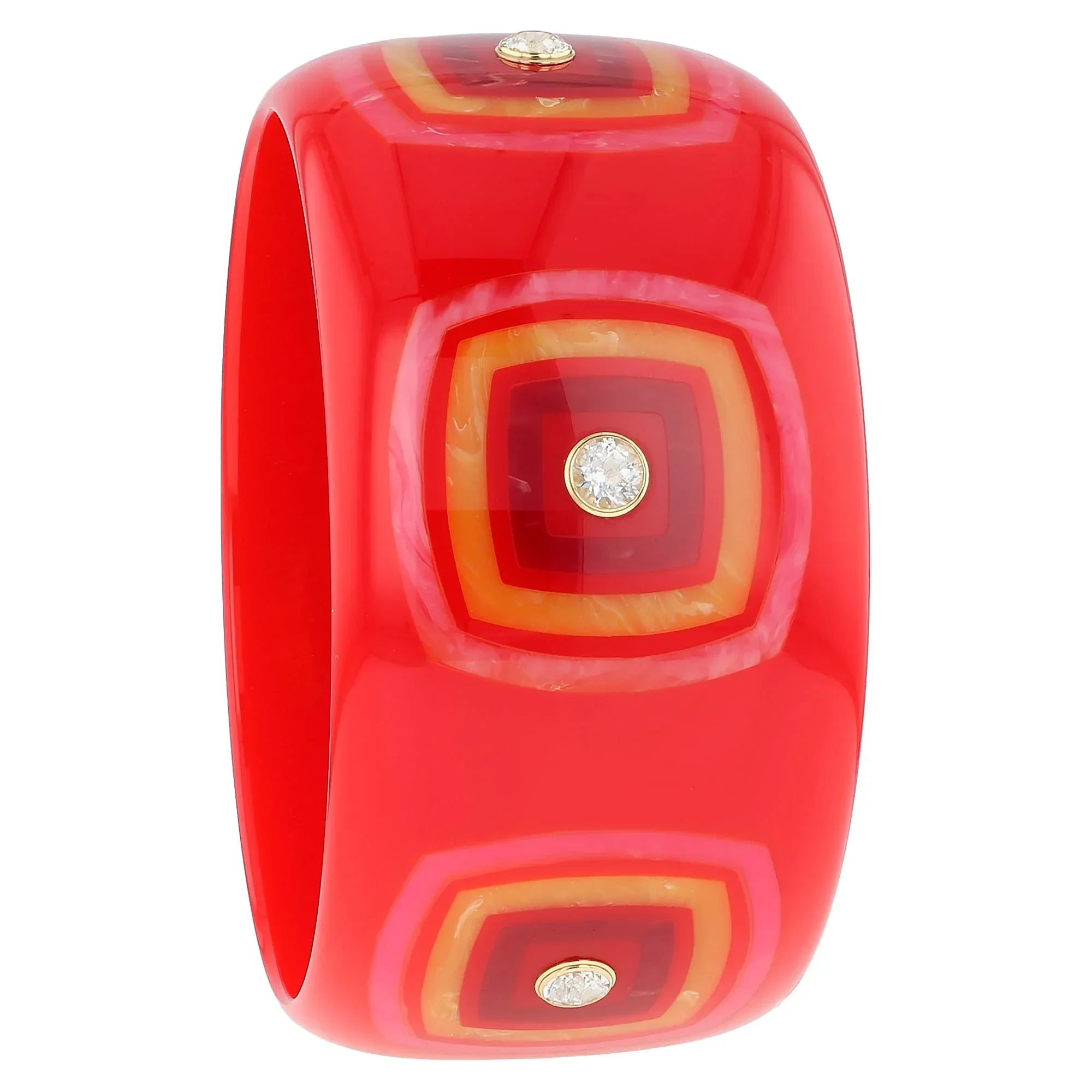 Tierney Bangle | Tart red bakelite with inlay and stones.