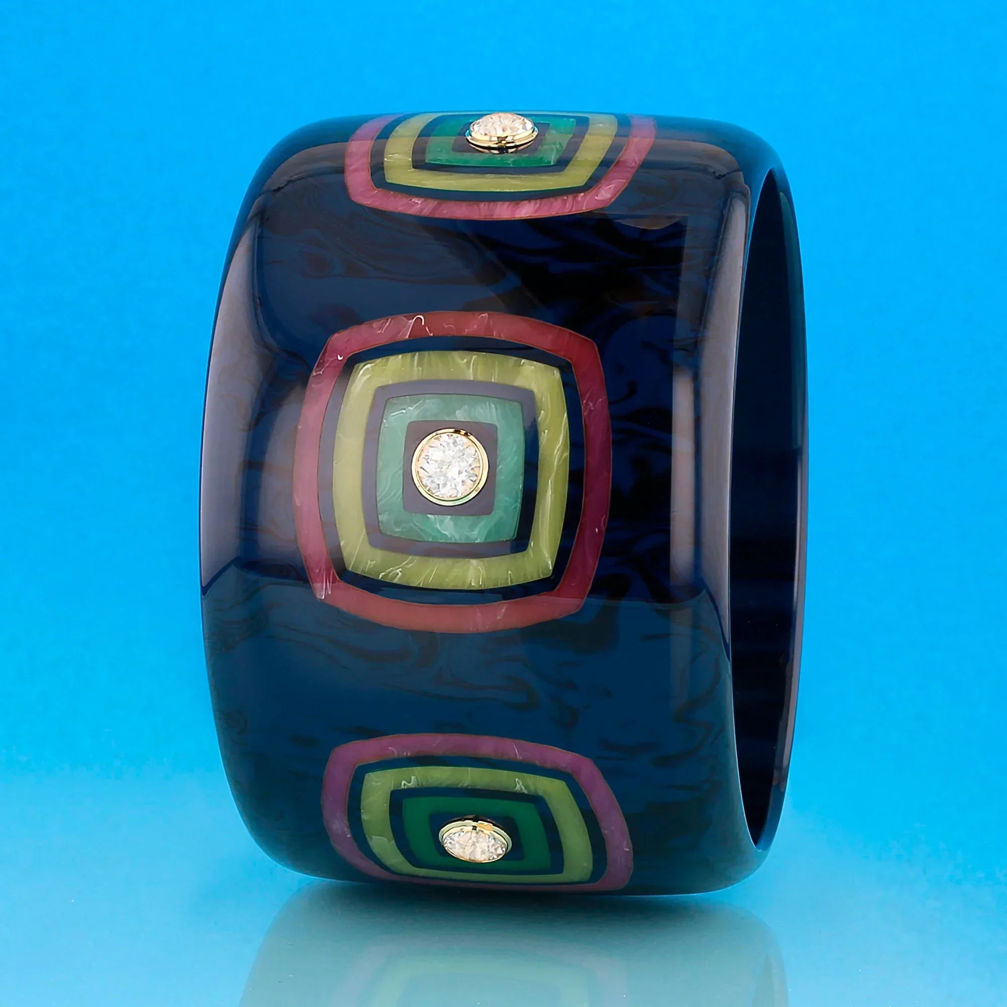 Tierney Bangle | Navy blue bakelite with inlay and stones.