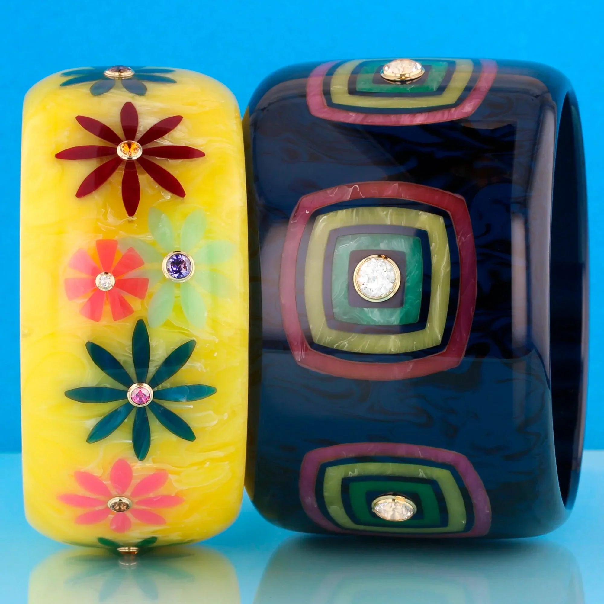 Tierney Bangle | Navy blue bakelite with inlay and stones.
