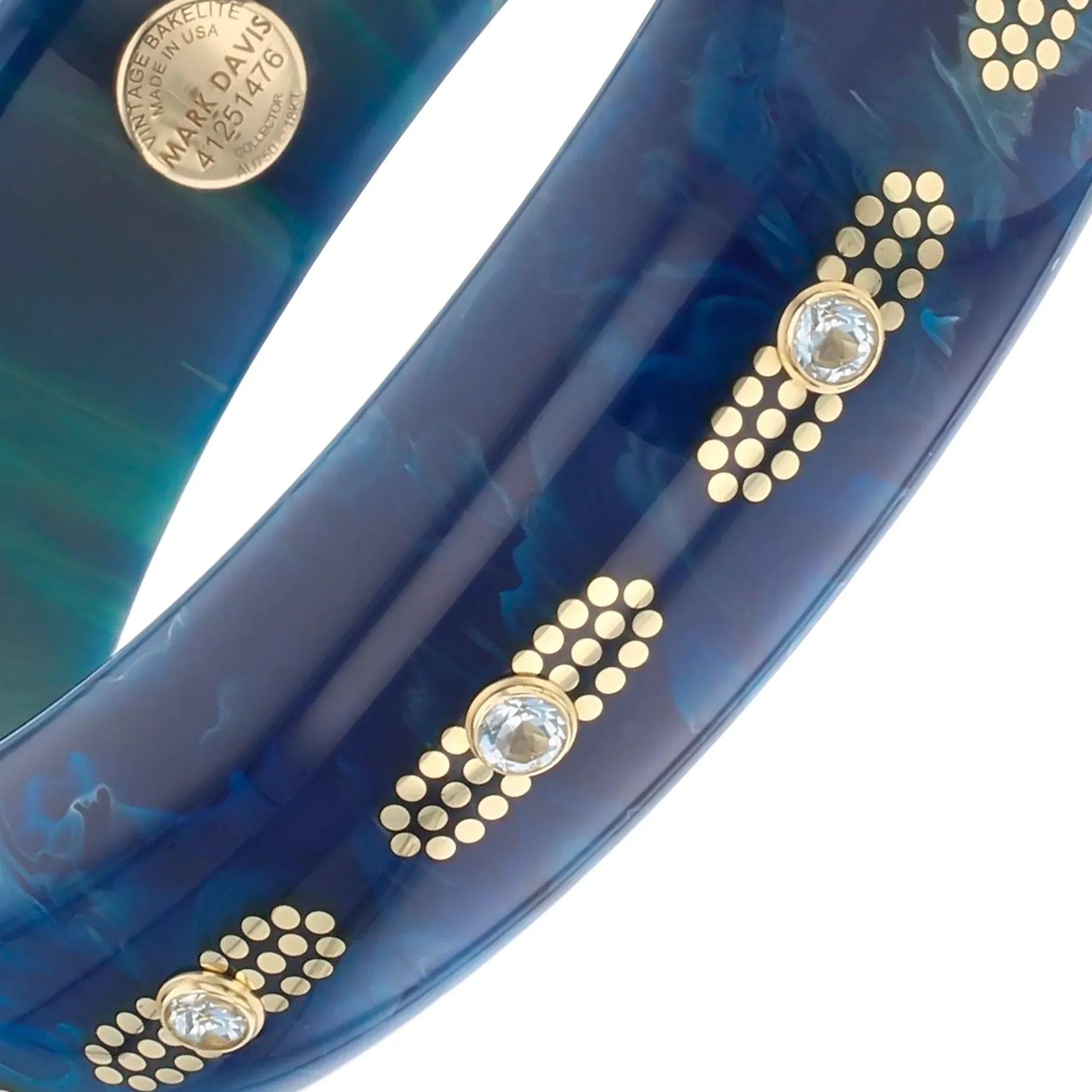 Valena Bangle | Midnight blue bakelite with inlay and stones.