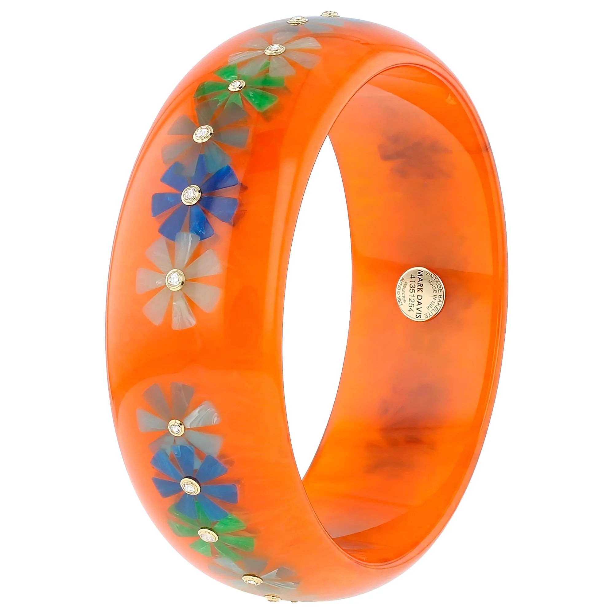 Vanda Bangle | Royal orange bakelite with inlay and stones.