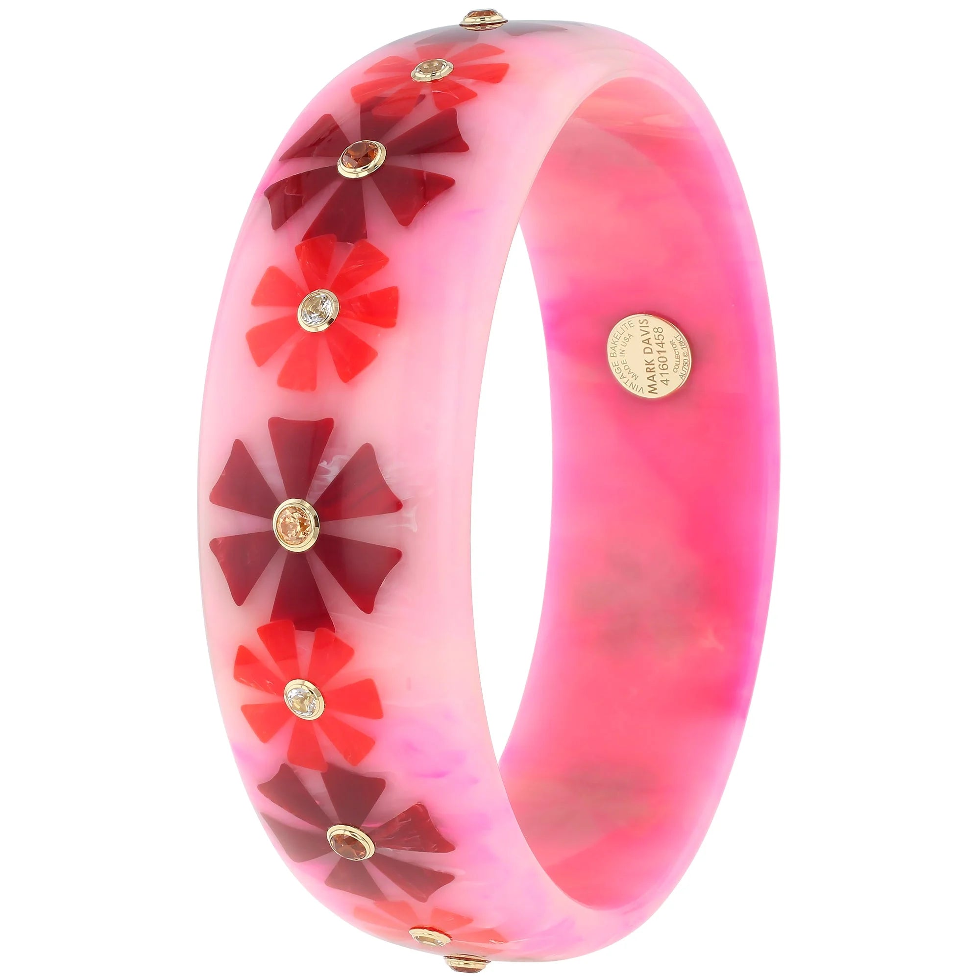 Vanda Bangle | Pretty pink bakelite with inlay and stones.