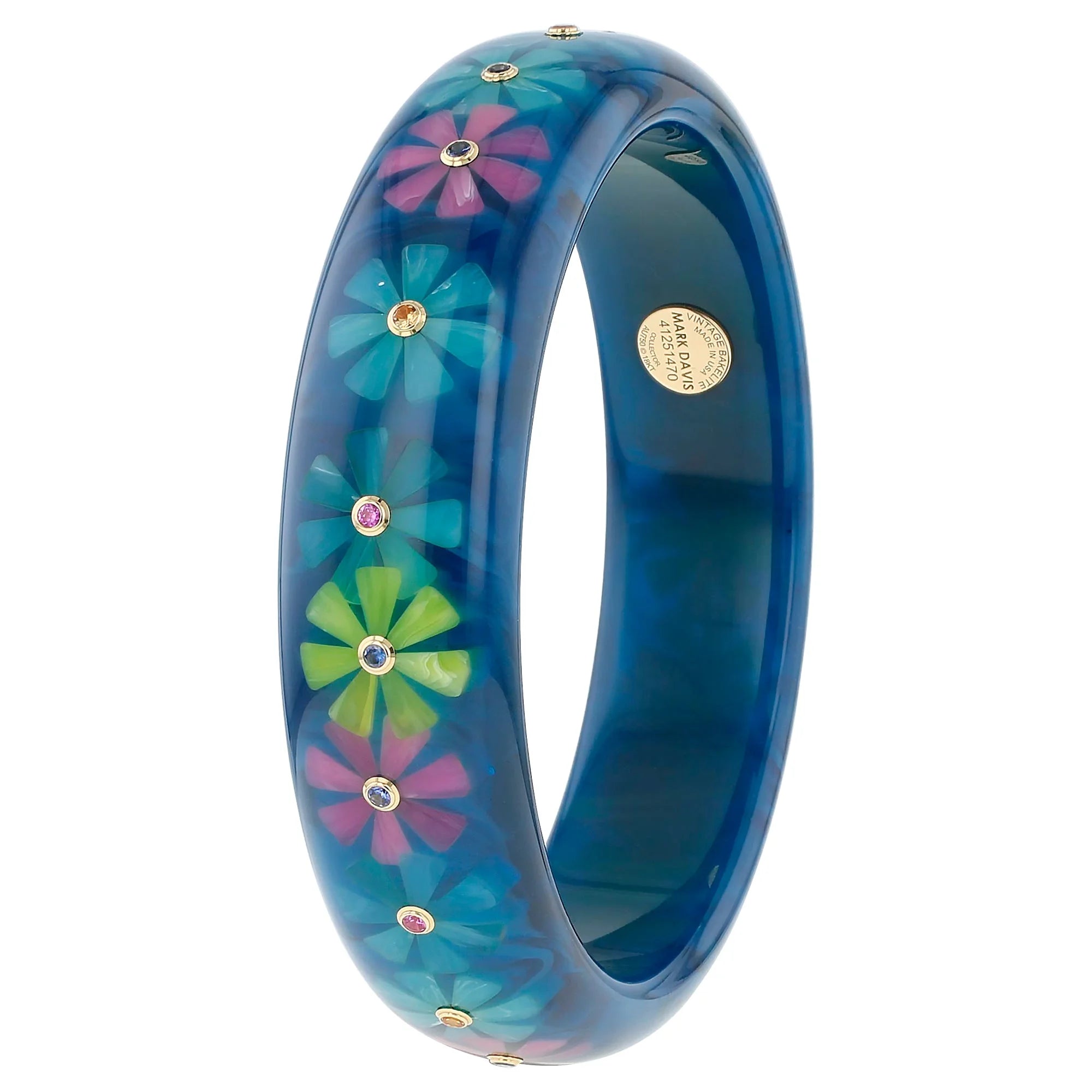 Vanda Bangle | Azure blue bakelite with inlay and stones.