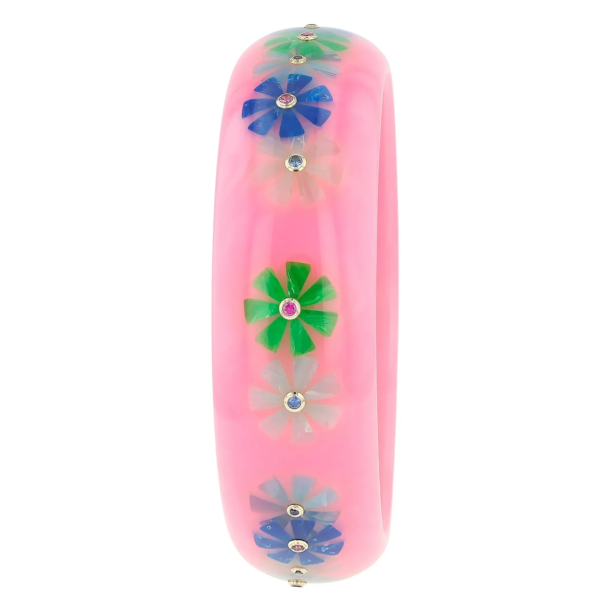 Vanda Bangle | Flamingo pink bakelite with inlay and stones.
