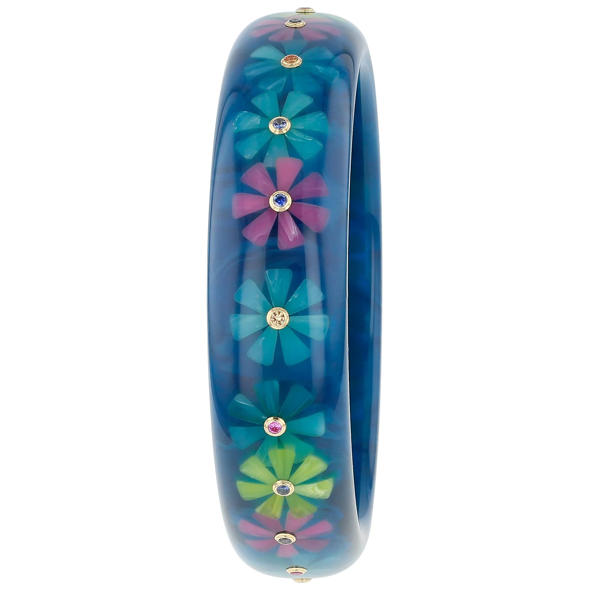 Vanda Bangle | Azure blue bakelite with inlay and stones.