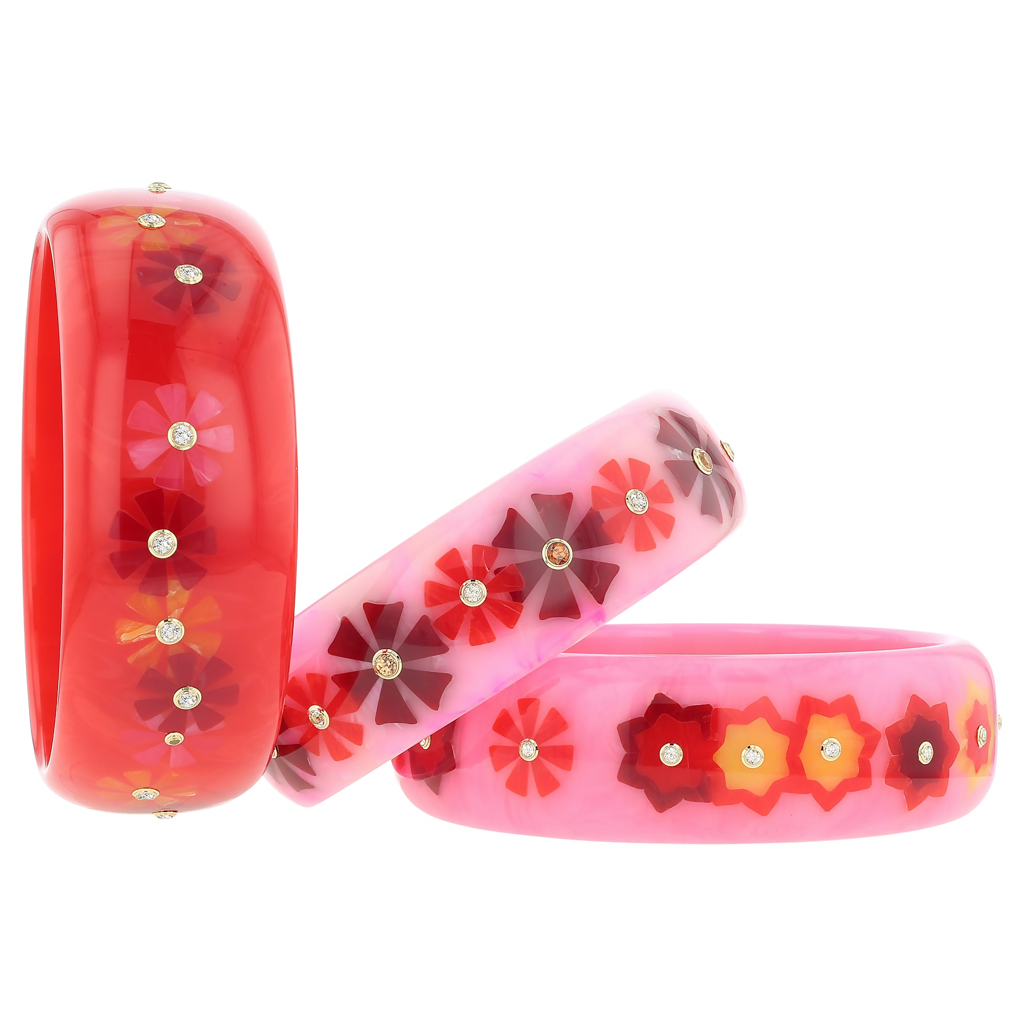 Vanda Bangle | Pretty pink bakelite with inlay and stones.
