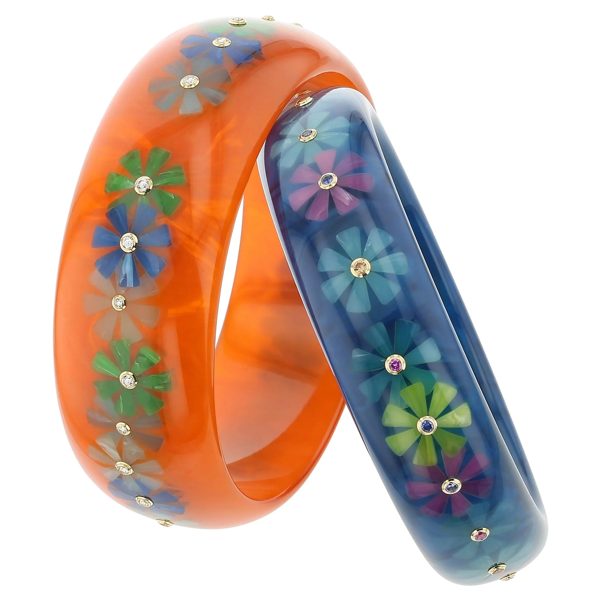 Vanda Bangle | Royal orange bakelite with inlay and stones.
