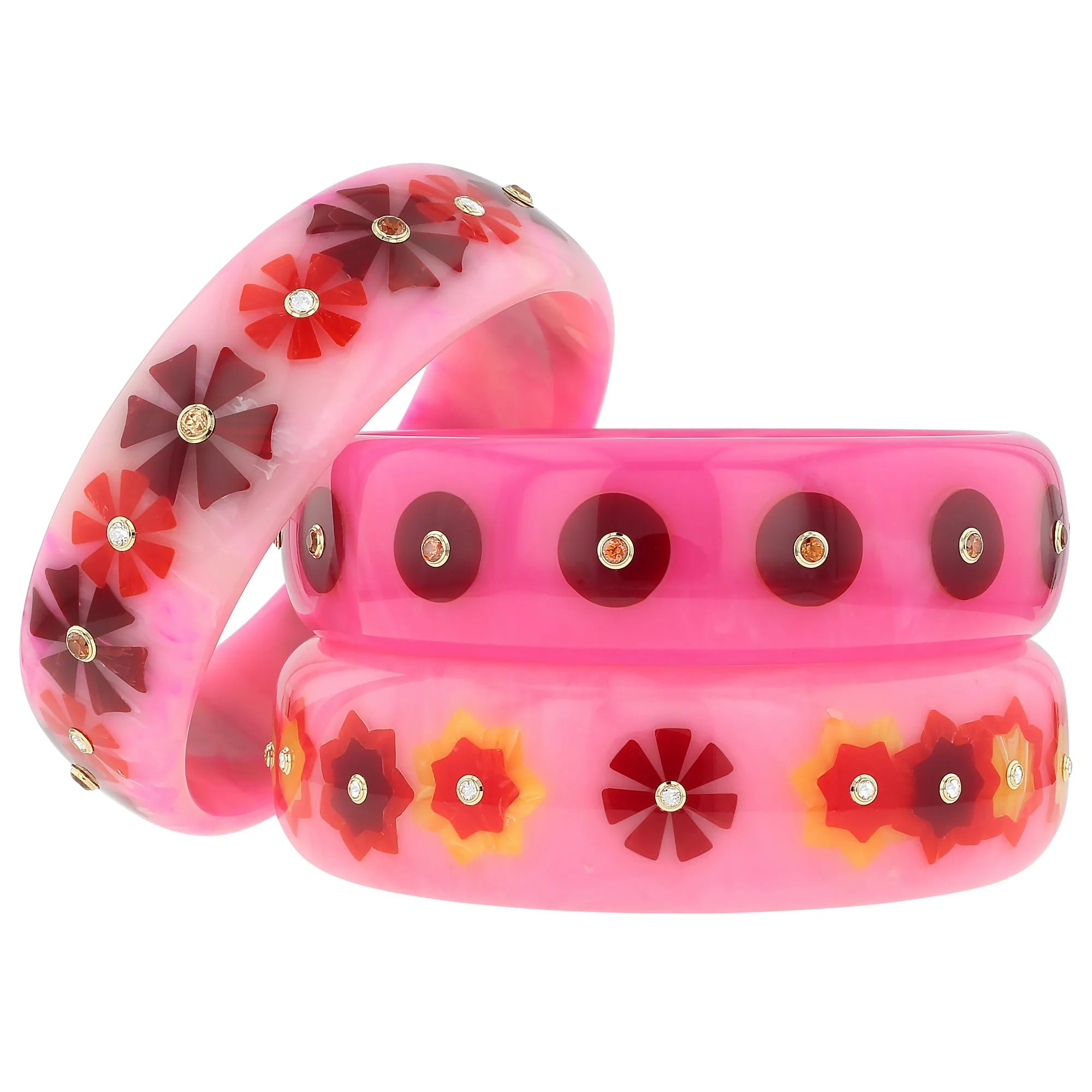 Vanda Bangle | Pretty pink bakelite with inlay and stones.