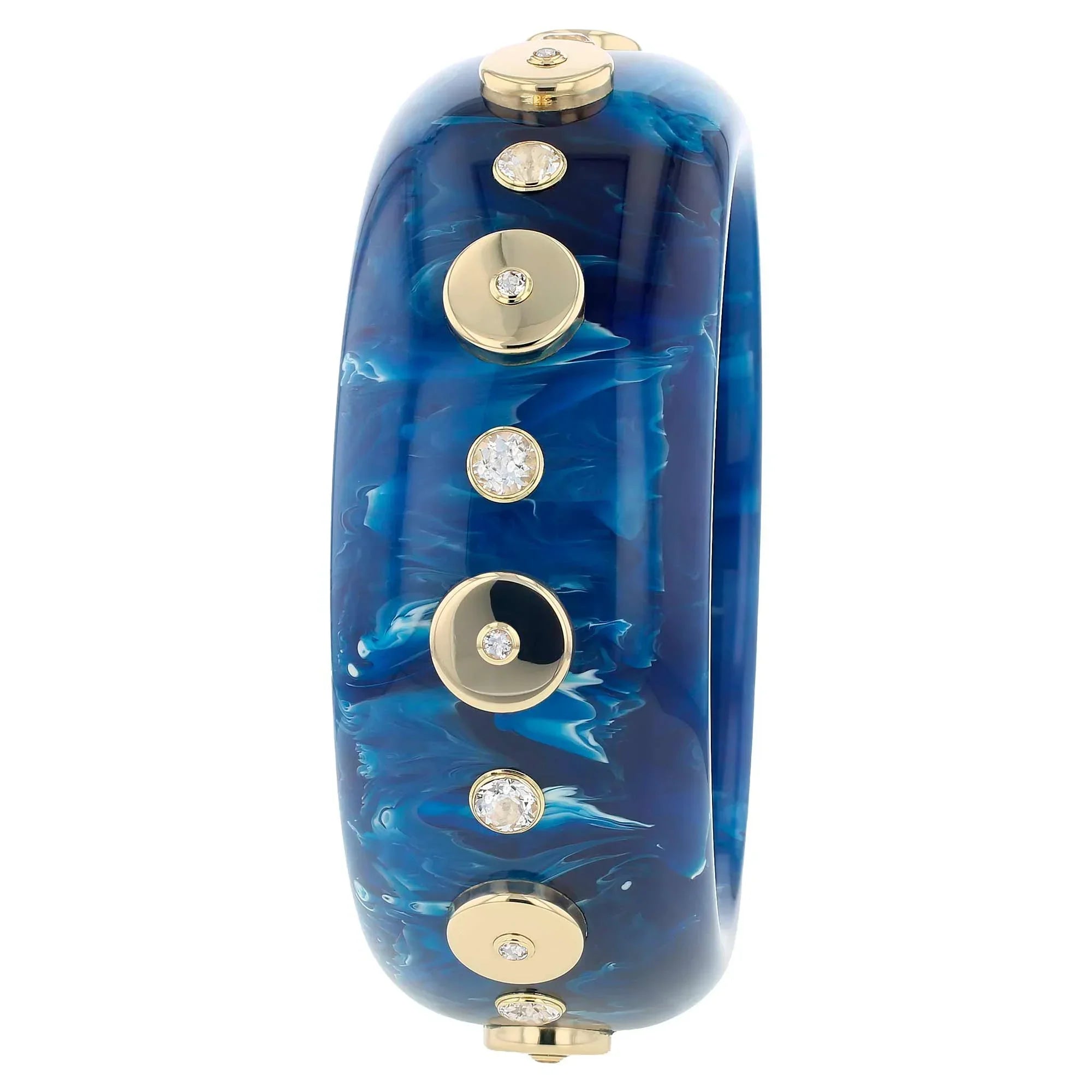 Vanessa Bangle | Marbled blue bakelite with inlay and stones.