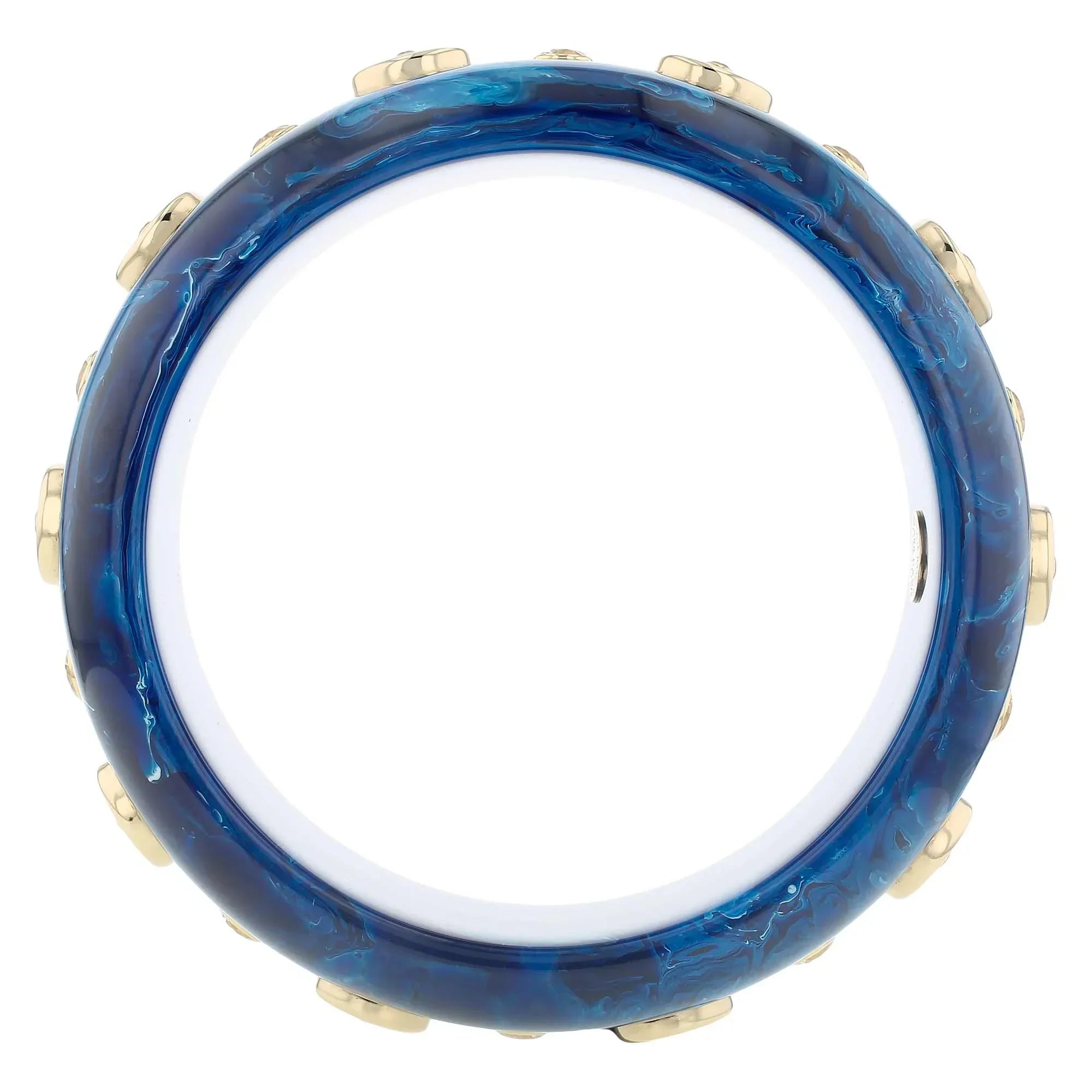 Vanessa Bangle | Marbled blue bakelite with inlay and stones.