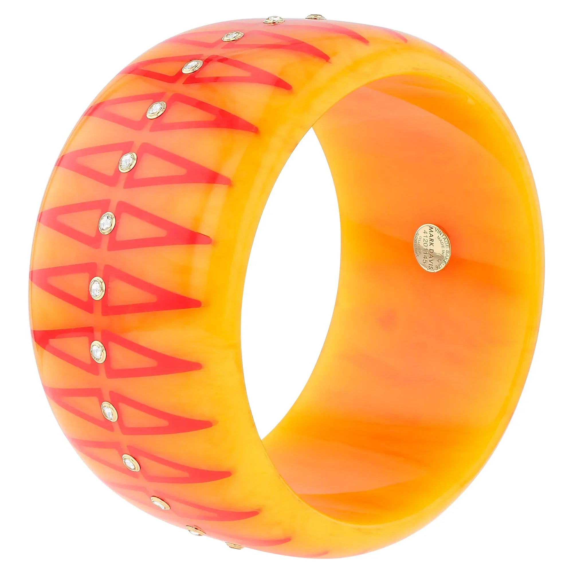Velma Bangle | Sunflower yellow bakelite with inlay and stones.