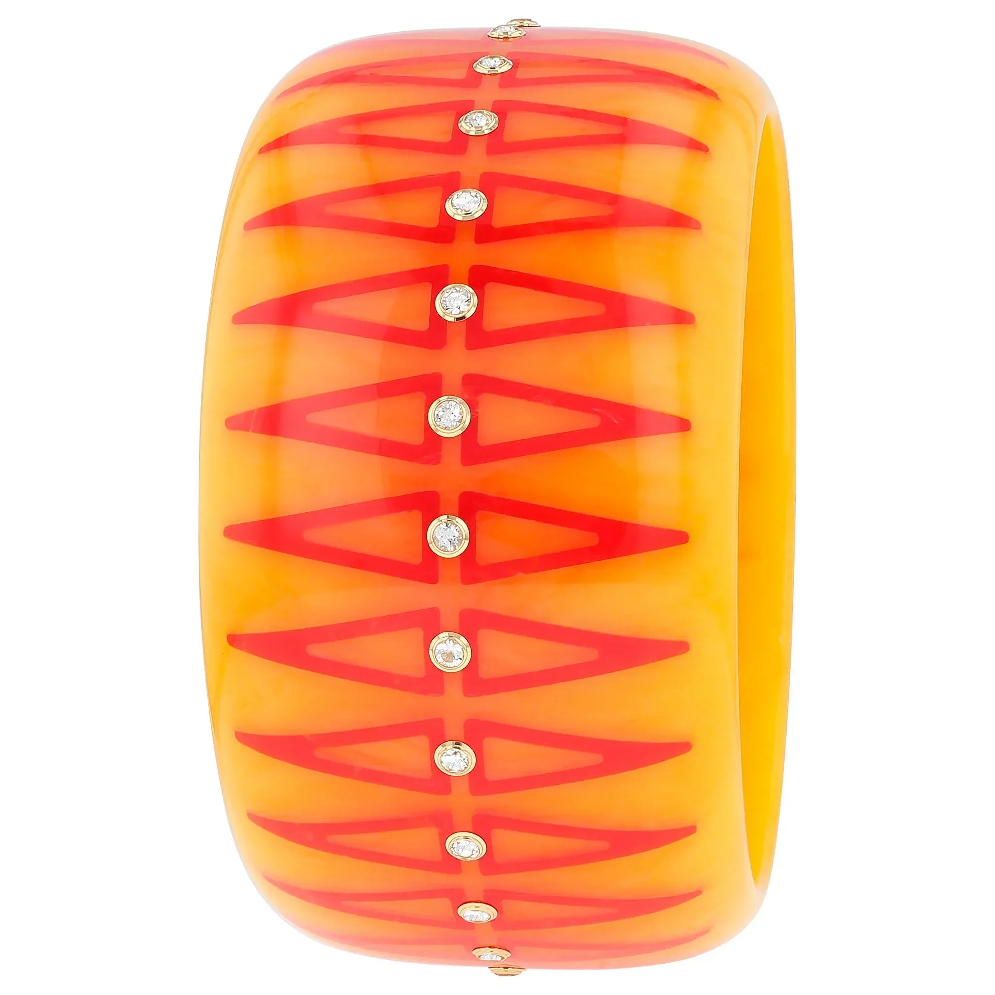 Velma Bangle | Sunflower yellow bakelite with inlay and stones.
