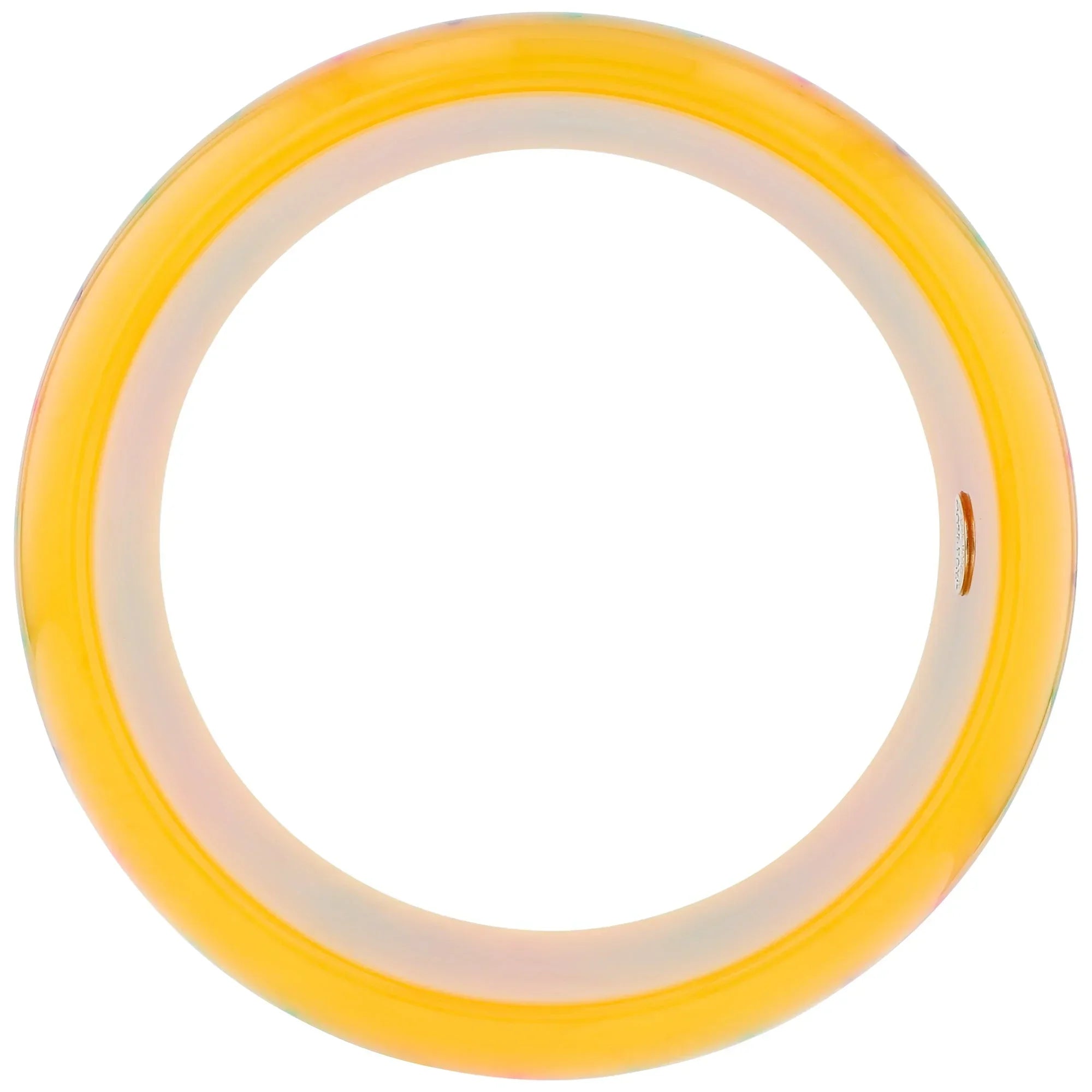 Velma Bangle | Canary yellow bakelite with inlay and stones.